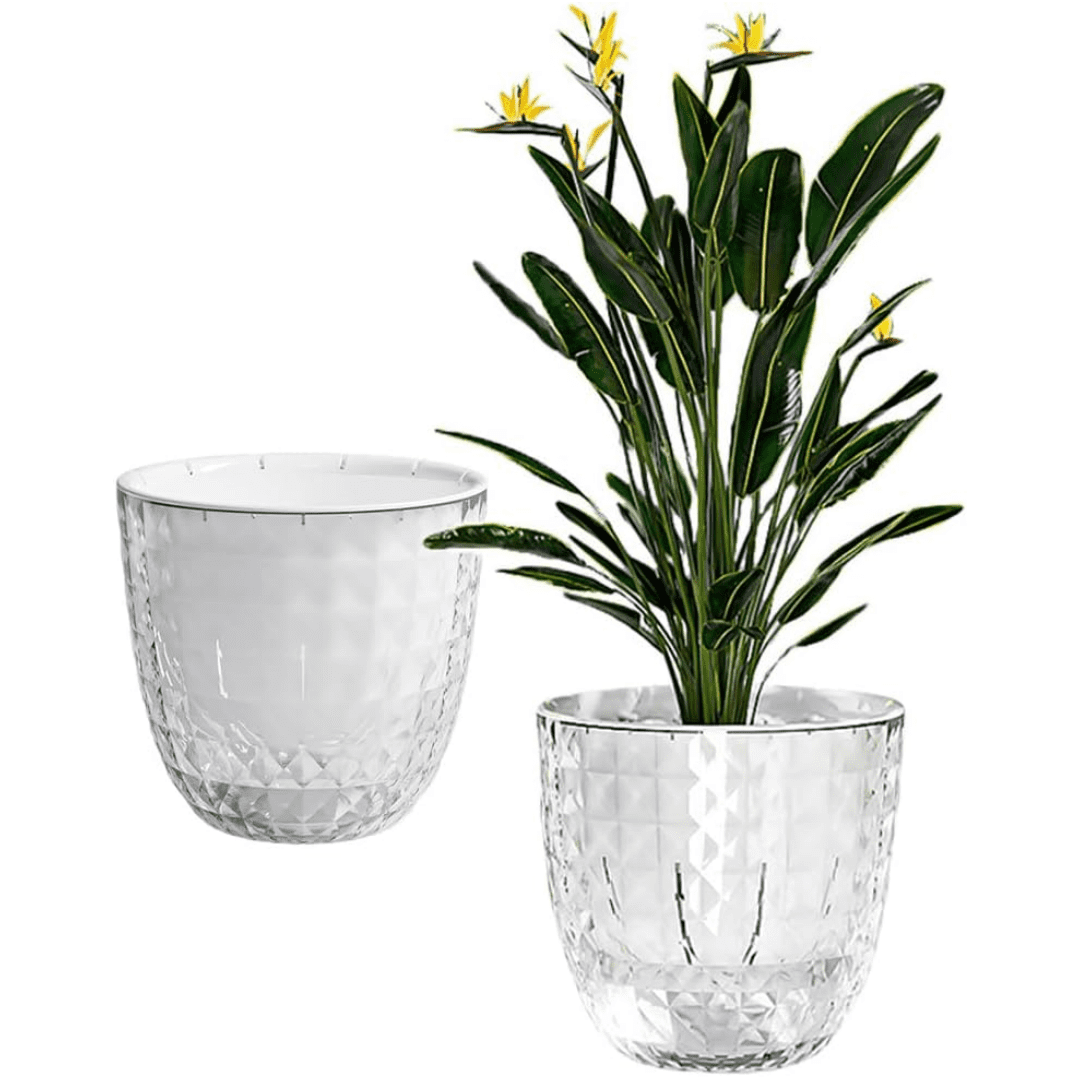 4Pcs Self Watering Planters, 4.53inch Transparent Flower Pots for Indoor Plants, Perfect for African Violet, Monstera, Succulents, Herbs & Decorative Flowers(Style 1)