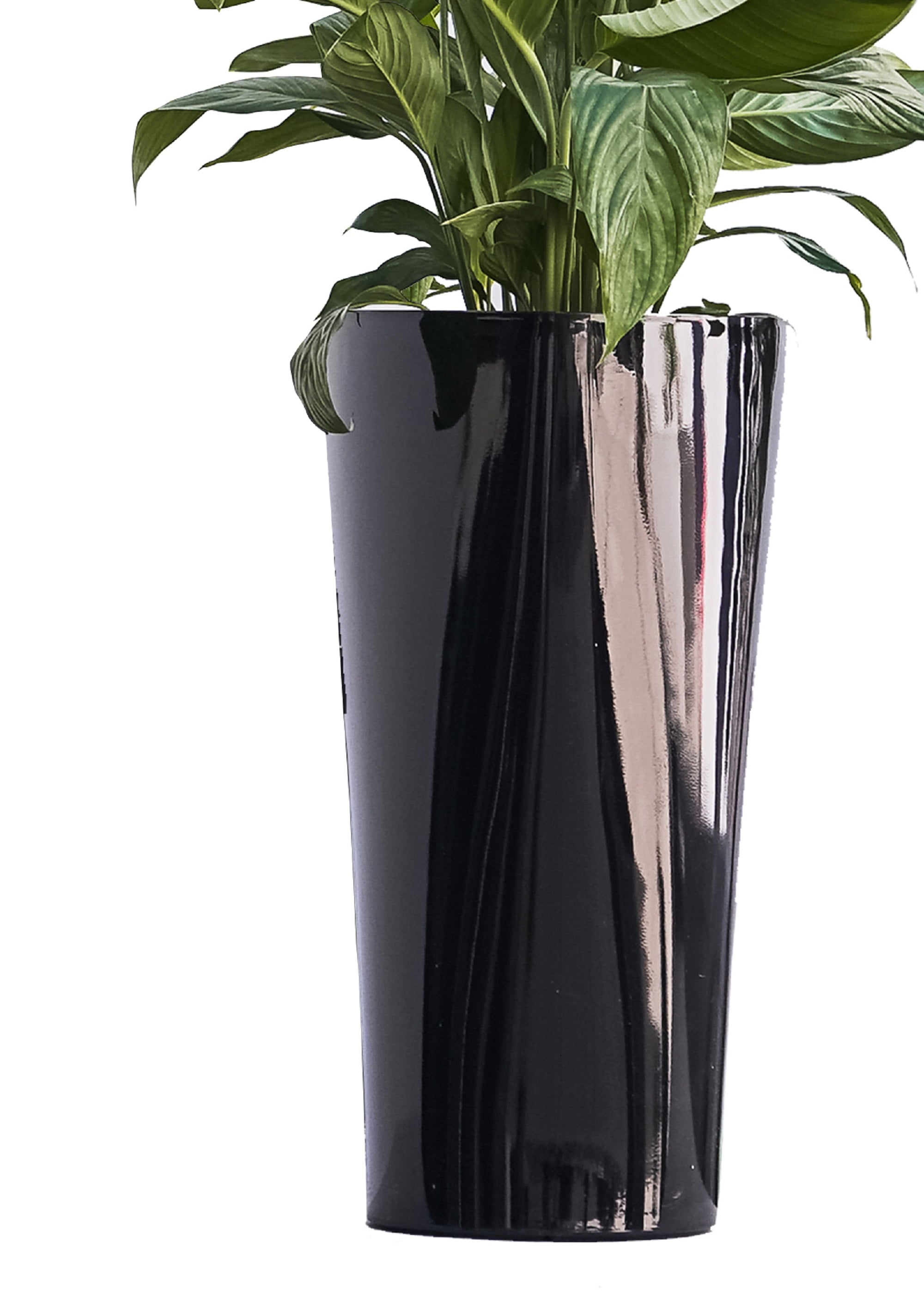 XBrand 22.4" H Plastic Self Watering Indoor Outdoor Triangle Planter Pot w/Glossy Finish, Tall Decorative Gardening Pot Black