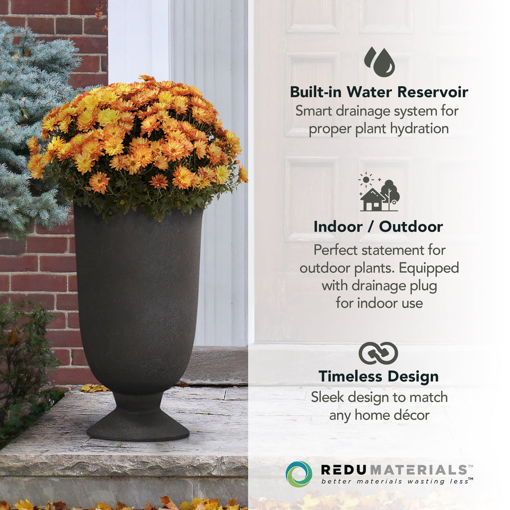 Tierra Verde Cadence Self Watering Urn Planter 14"W x 23"H, Black