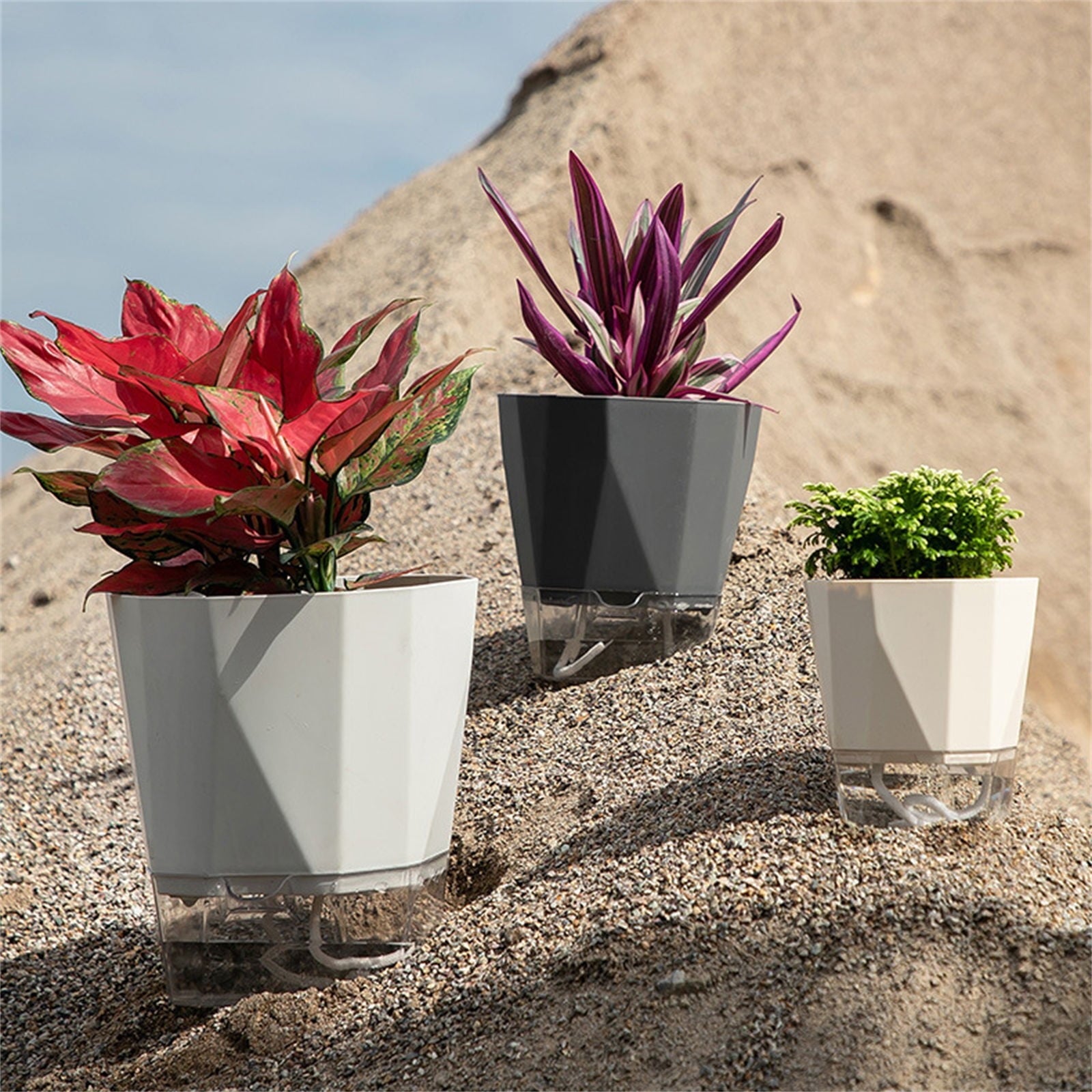 Self Watering Pots For Indoor Plants, 6.89 Inchplastic Self Watering Planter Pots With Wick Rope And Reservoir For Indoor Plants, African Violets, Herbs, Gardening Pots, Planters & Accessories,White