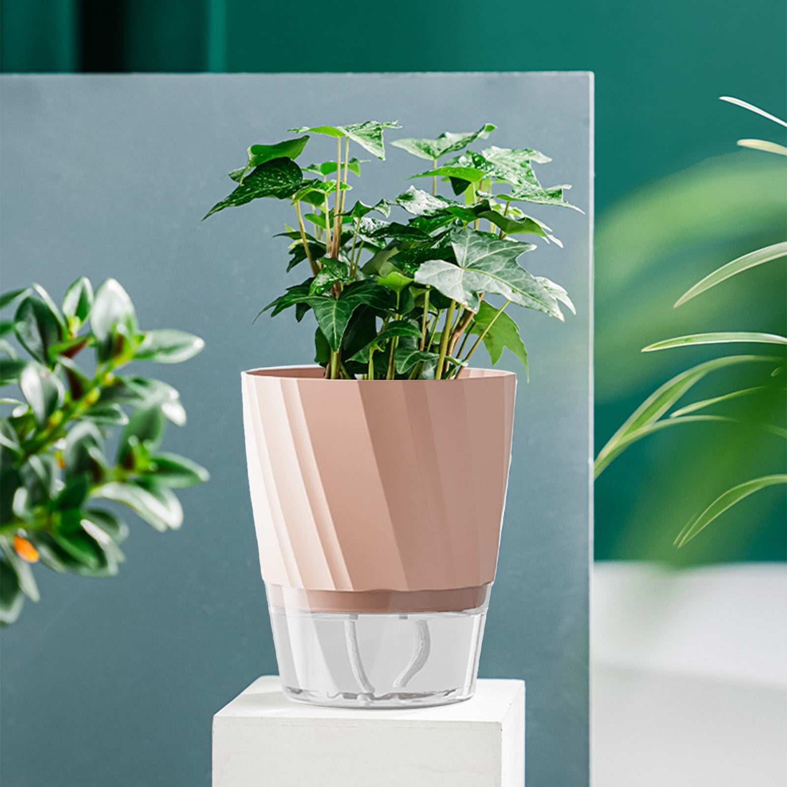 Self Watering Pots for Indoor Plants, Plastic Self Watering Plant Pots, Modern Decorative Planter, Blue Plant Pots with Absorbent Rope, 1Pcs Automatic Water Absorption Planters