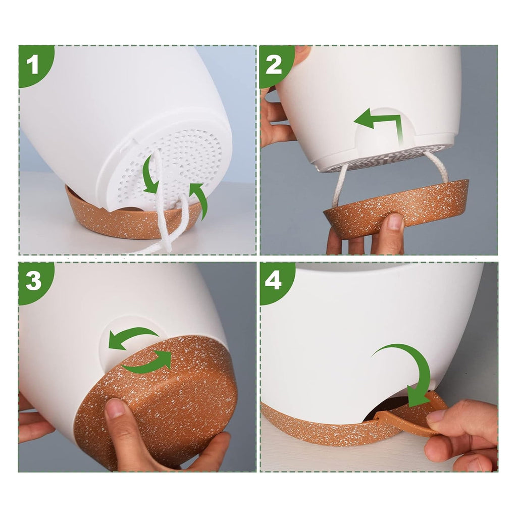 Plant Pots 7/6.5/6/5.5/5 Inch Self Watering Planters with Drainage Hole, Plastic Flower Pots, Nursery Planting Pot for All House Plants, Succulents,Snake Plant, African Violet, Flowers,White
