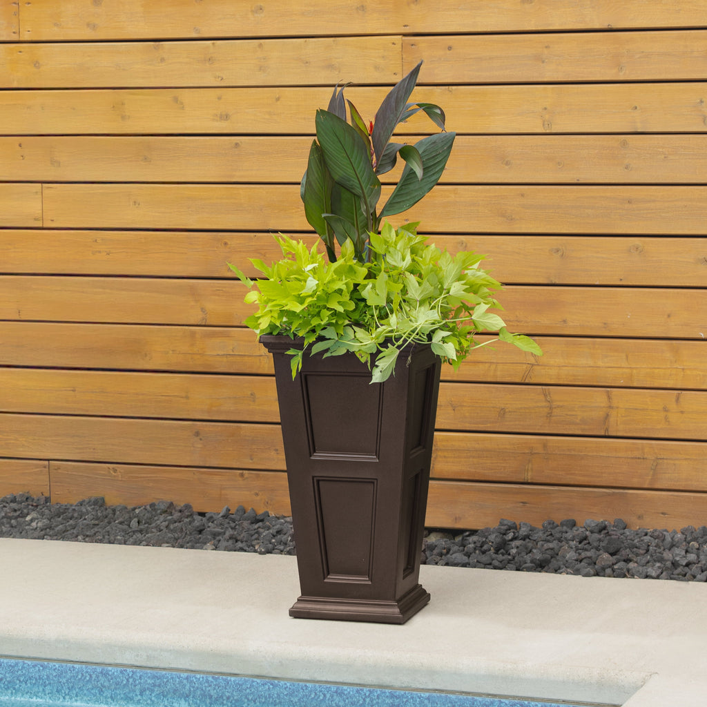 Mayne Fairfield 16” x 16” x 28” Square Tall Espresso Self Watering Plastic Planter