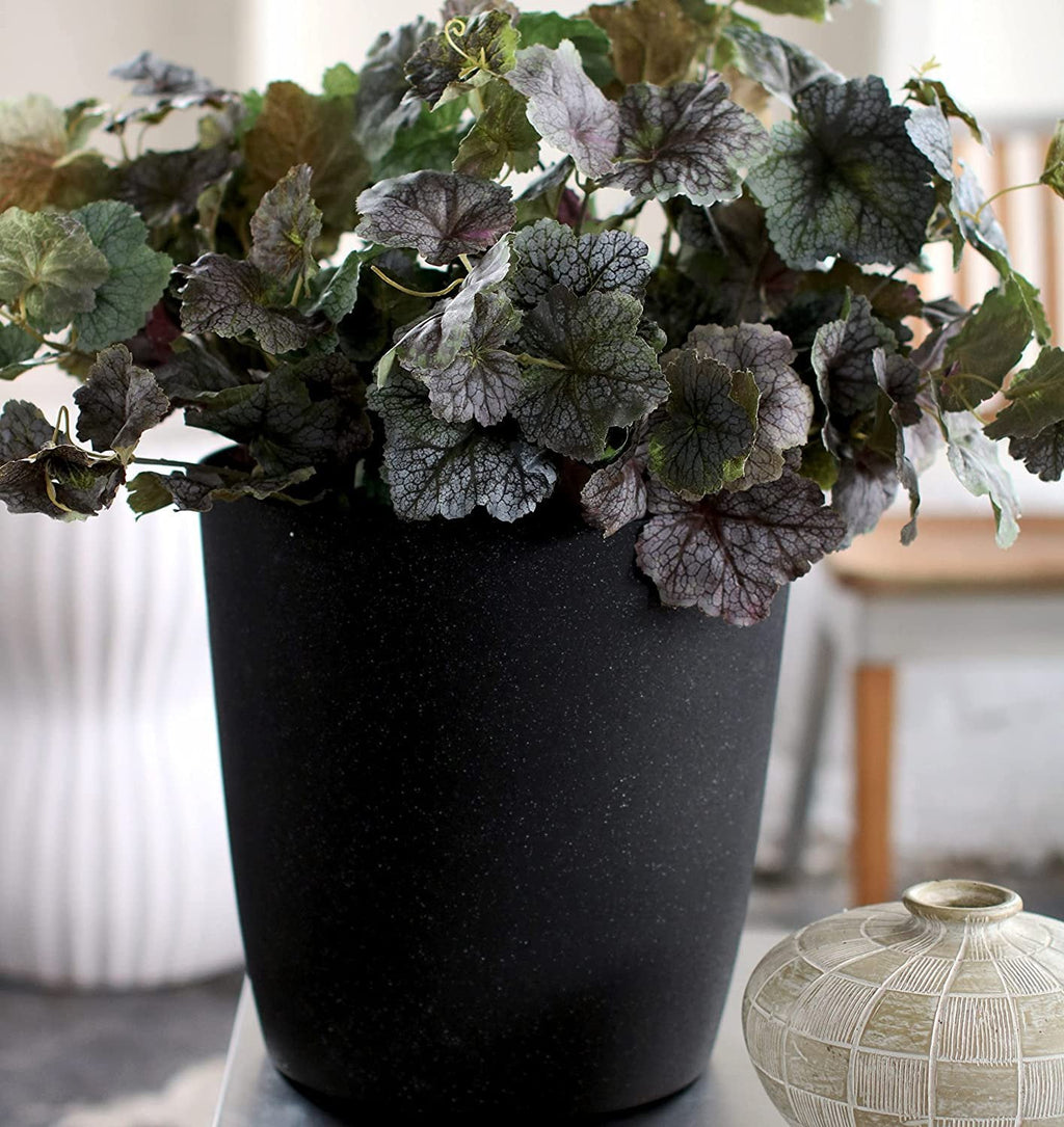 The HC Companies 12 Inch Santa Fe Round Self Watering Planter - Decorative Lightweight Plant Pot with Drainage Hole for Indoor Outdoor Use, Black Sand 12" Black Sand