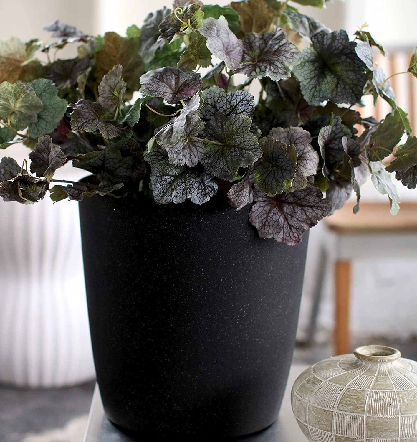 The HC Companies 12 Inch Santa Fe Round Self Watering Planter - Decorative Lightweight Plant Pot with Drainage Hole for Indoor Outdoor Use, Black Sand 12" Black Sand