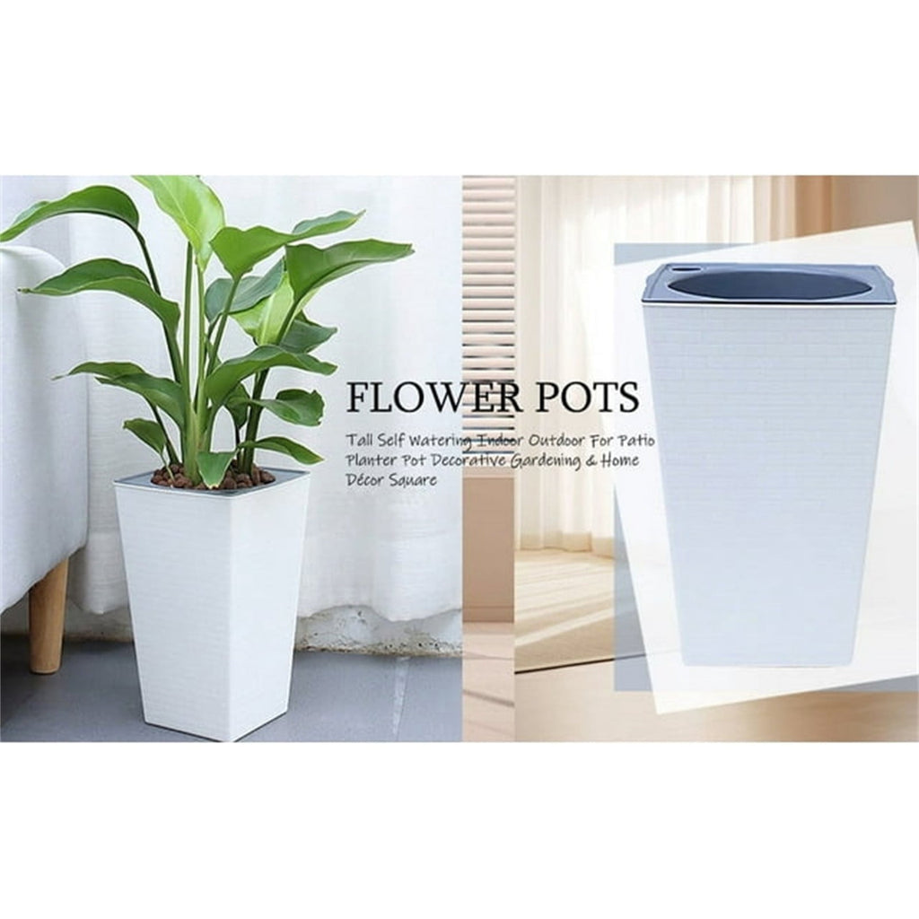 NovaStitch Blue Patterned Square Plastic Planter Self Watering Lazy Flower Pot Decorative Indoor Outdoor Plant Container with Textured Design