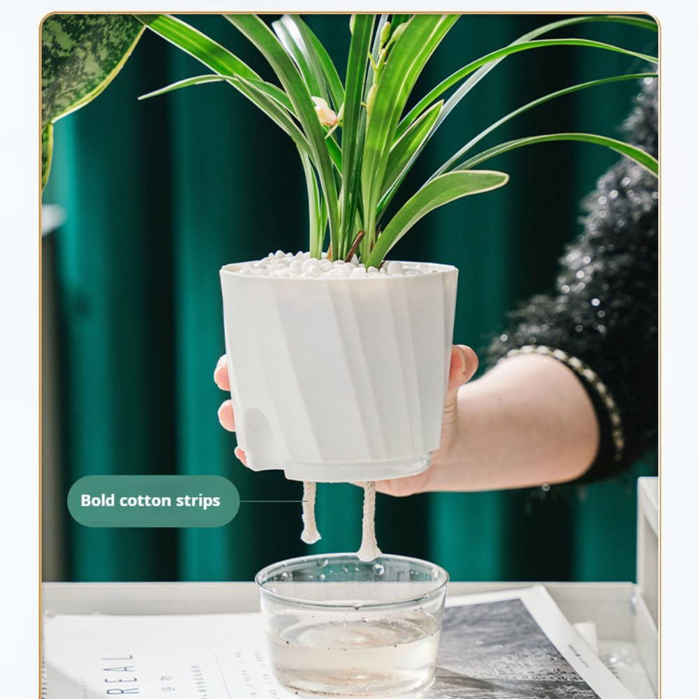 1 Pcs Self Watering Planters with Drainage Holes, Plastic Plant Pots with Deep Clear Reservoir, Modern Decorative Planter Flower Pot for Indoor Outdoor Garden Flowers Plants(White+XL)