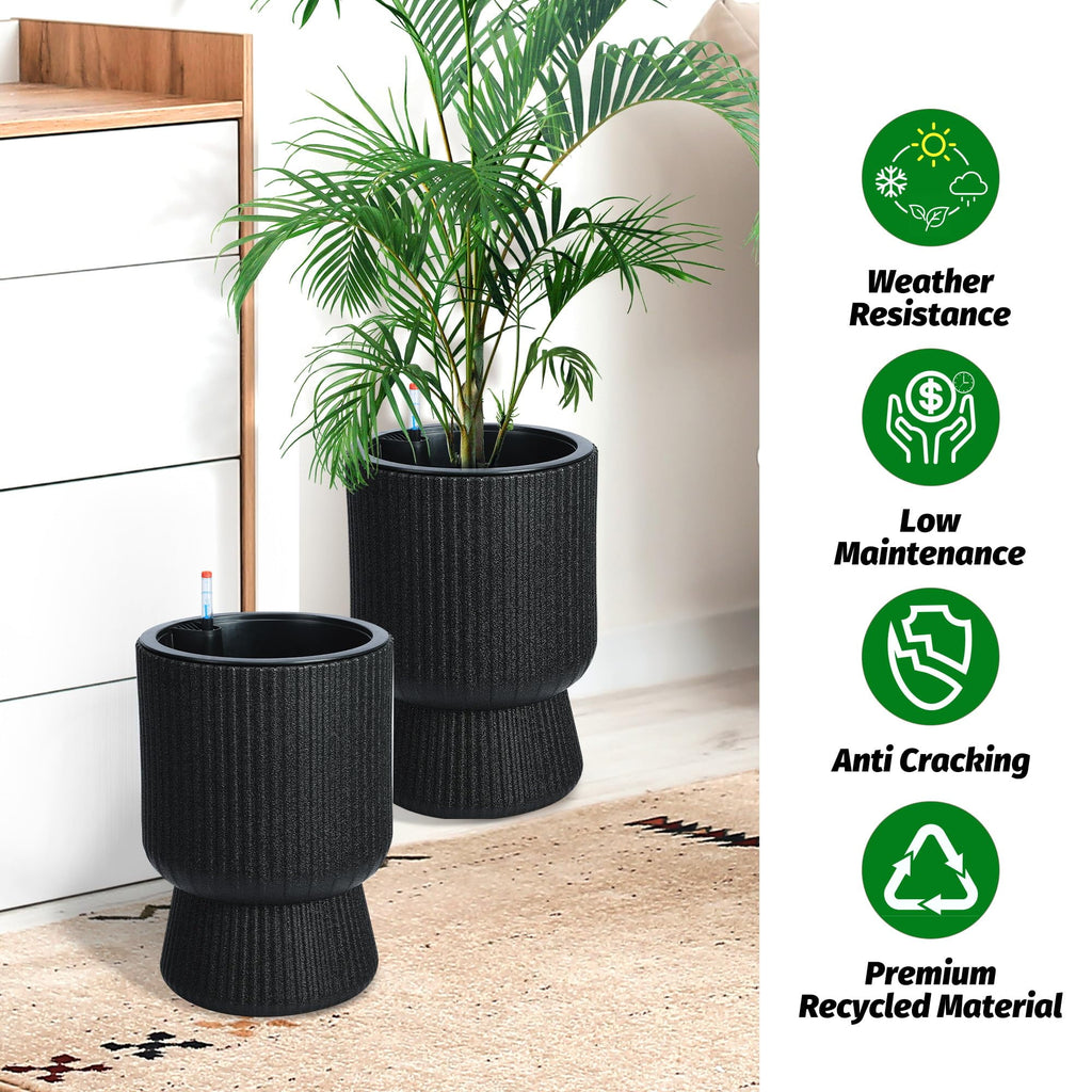 Set of 2 Self Watering Planter Indoor Outdoor, Self Watering Plant Pot, Thickened Large Floor Standing Flower Plant Pot with Water Level Monitor