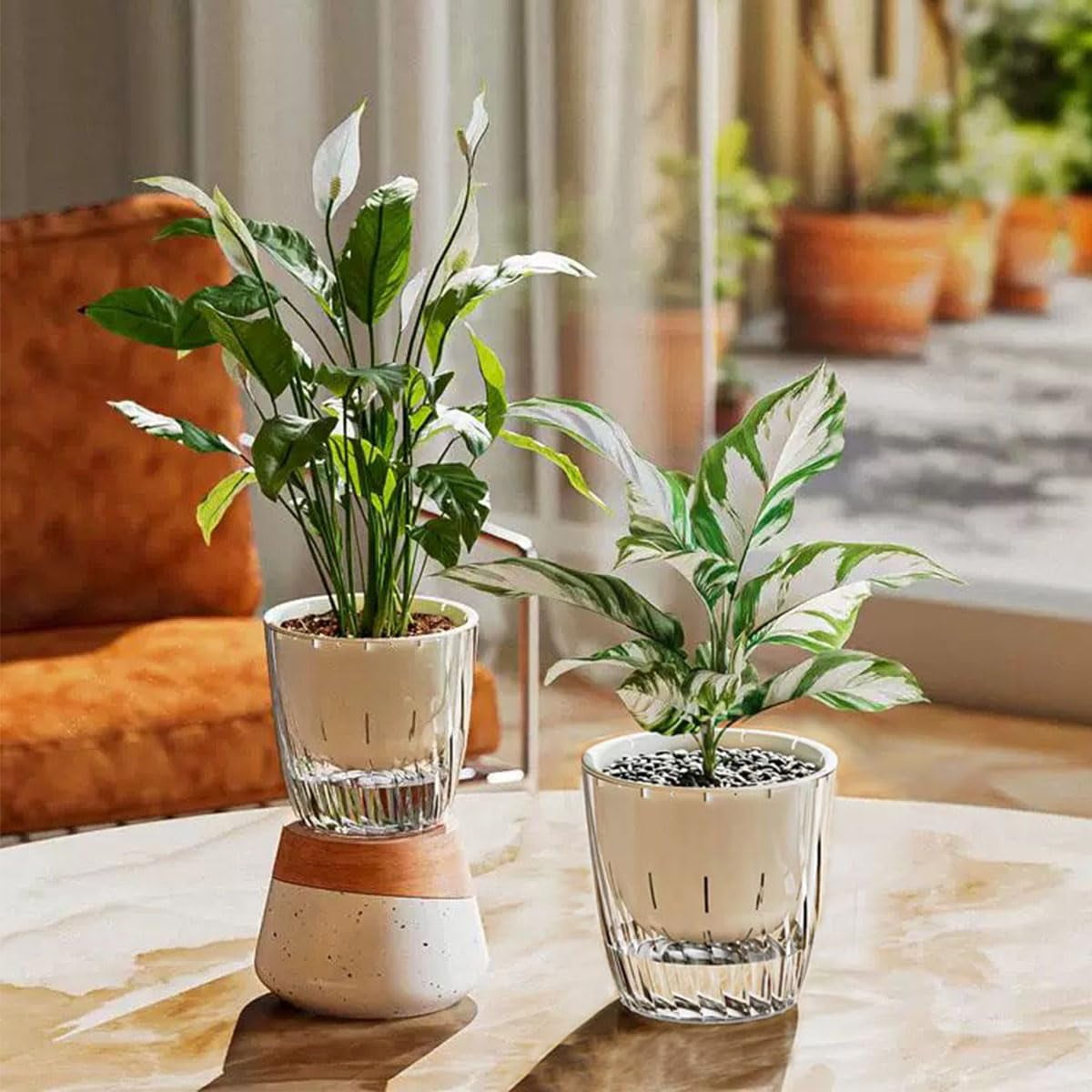 4Pcs Self Watering Planters, 4.53inch Transparent Flower Pots for Indoor Plants, Perfect for African Violet, Monstera, Succulents, Herbs & Decorative Flowers(Style 1)