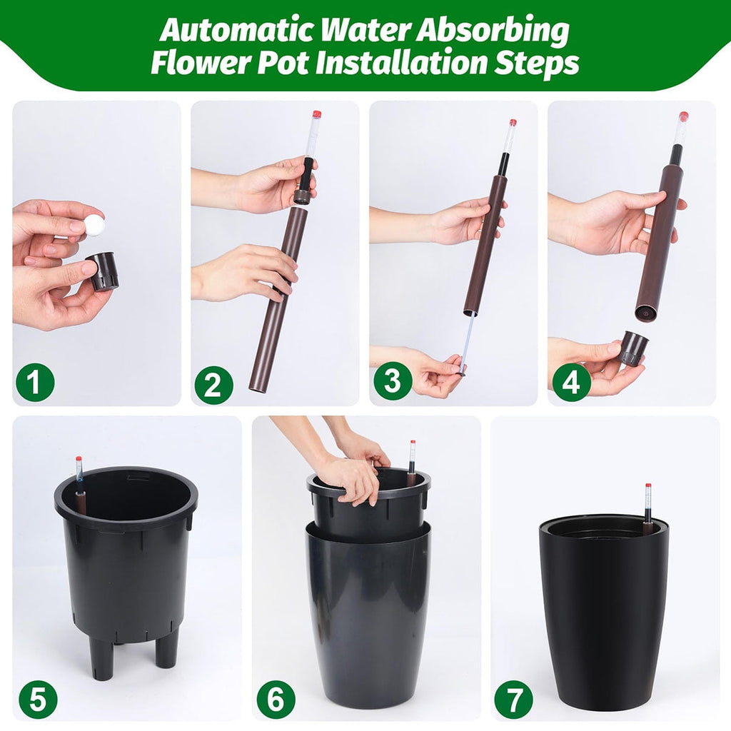 Ataucjin 16 inch Tall Planters Set of 4, Self Watering Pots for Outdoor Plants, Flower Pots with Built-in Drainage and Water Level Monitor, for Patio, Porch, Living Room, or Home Office