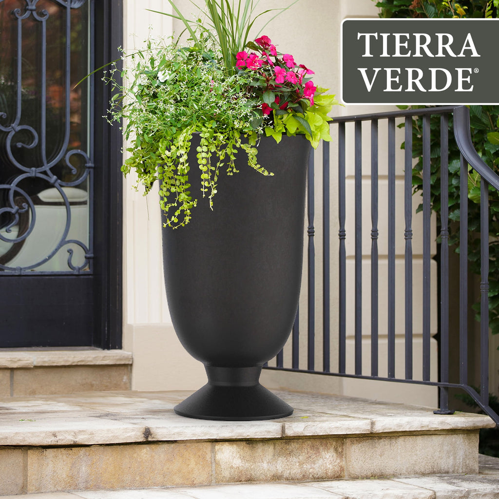 Tierra Verde Cadence Self Watering Urn Planter 14"W x 23"H, Black
