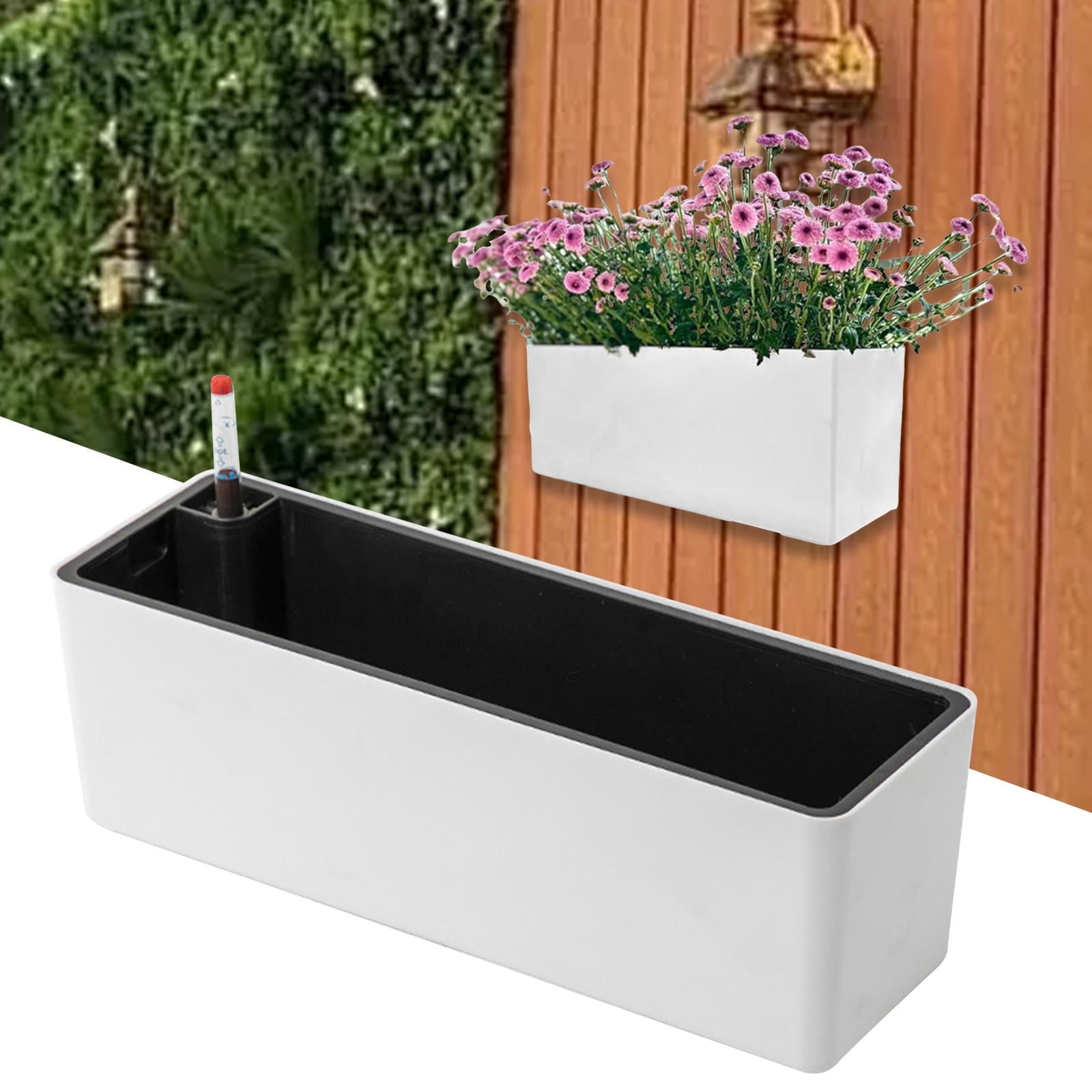 oshhni Rectangle Self Watering Planter Window Box for Indoor Plants Windowsill Home White