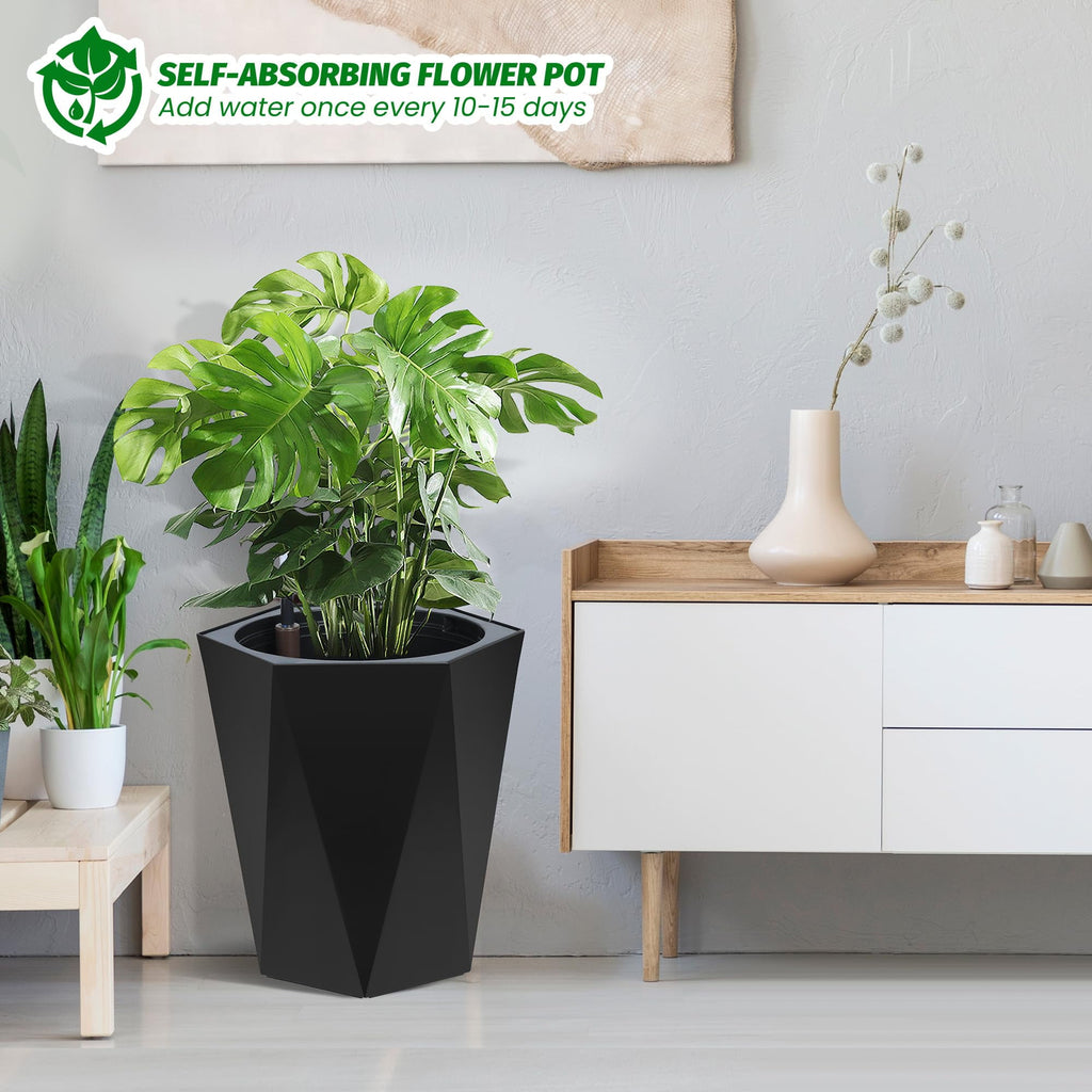 22.5inch Tall Planters Set of 2, Self Watering Planter with Water Level Monitor, Large Plastic Flower Pot with Inner Bucket and for Patio, Porch, Living Room