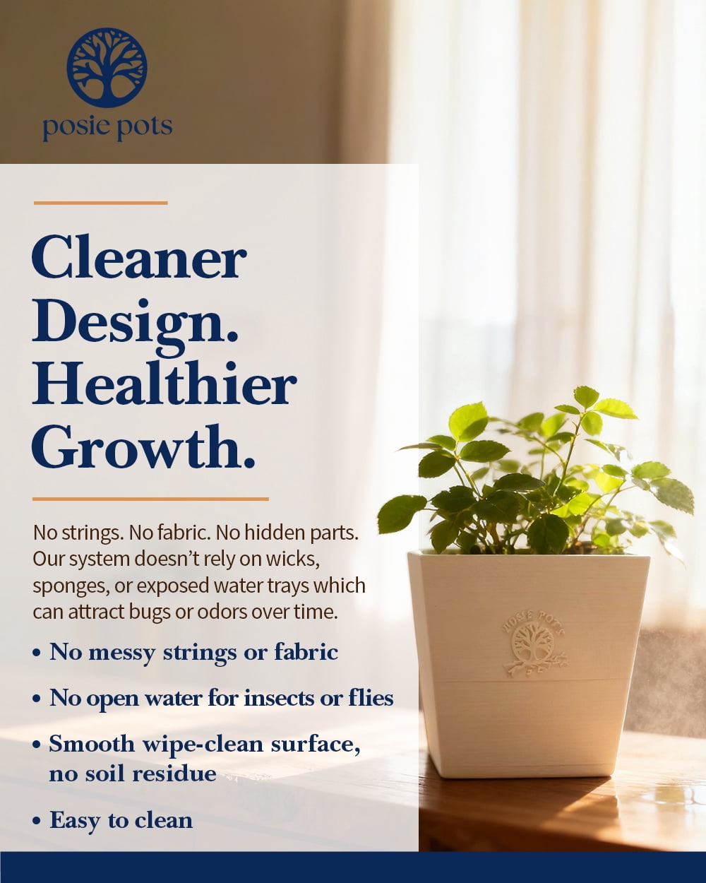 Posie Pot 5 inch, Medium, White, Twisted Square Self Watering Planter, 3D Printed