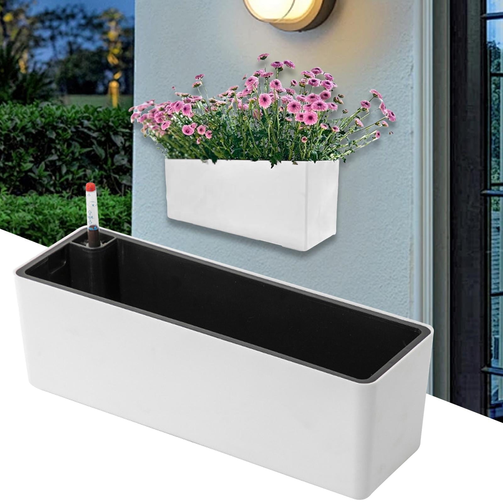 oshhni Rectangle Self Watering Planter Window Box for Indoor Plants Windowsill Home White