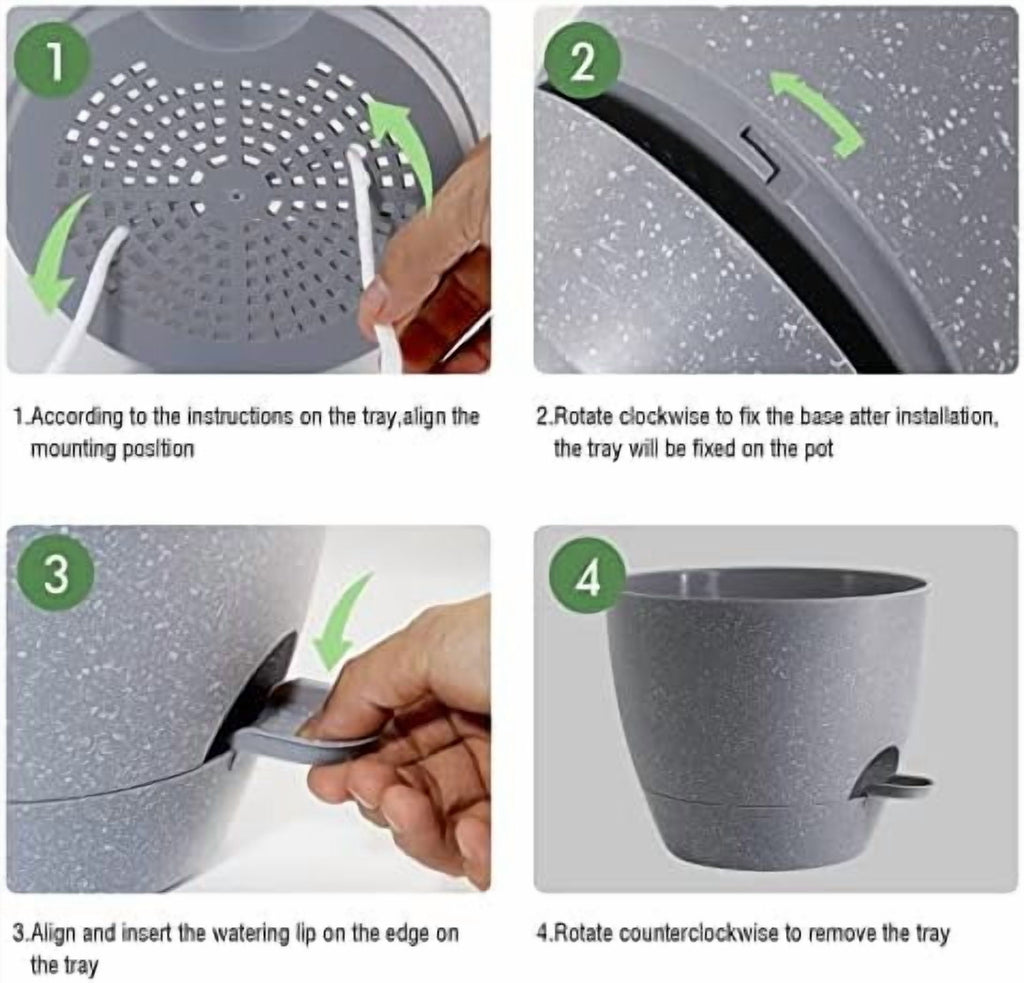 10 inch Self Watering Planters, 2 Pack Large Plastic Plant Pots with Deep Reservior and High Drainage Holes for Indoor Outdoor Plants and Flowers, Speckled Grey