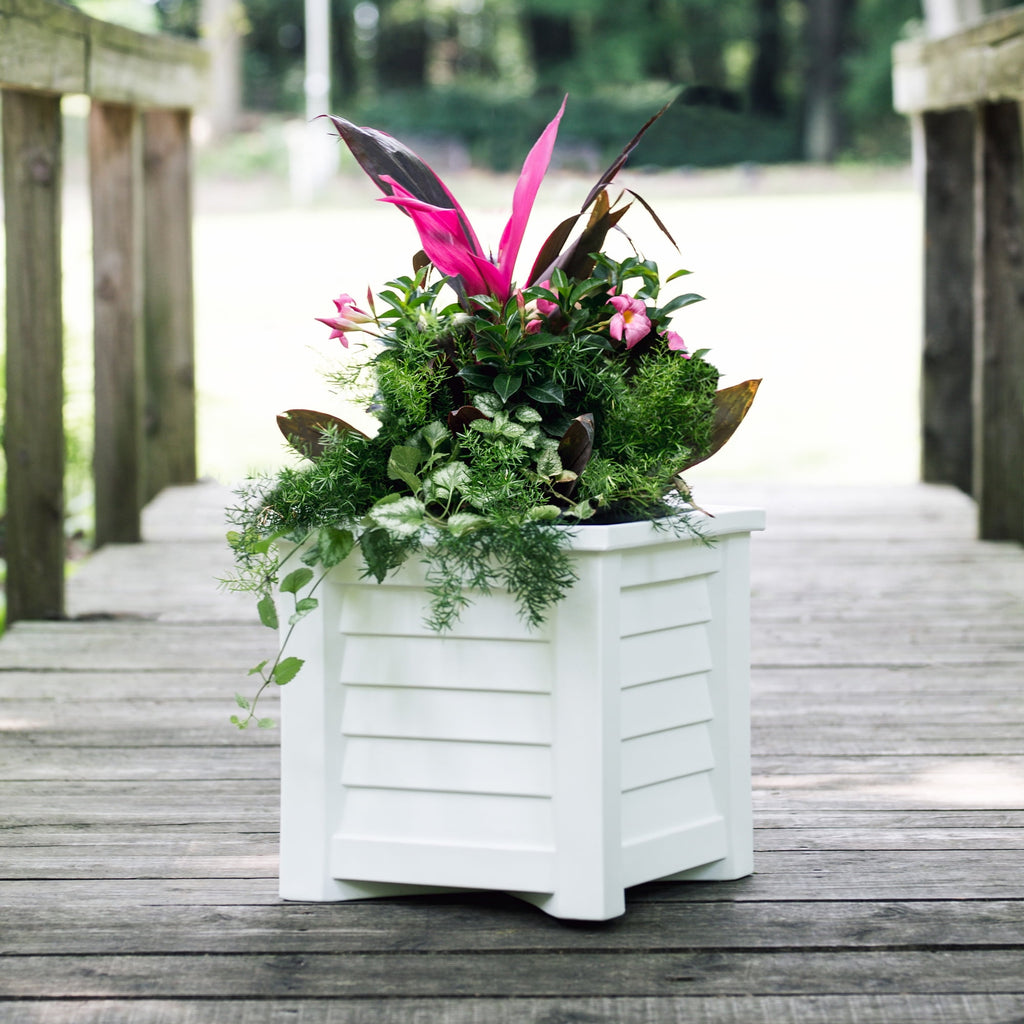 Mayne Lakeland 16" x 16" x 16" Square White Self Watering Plastic Planter