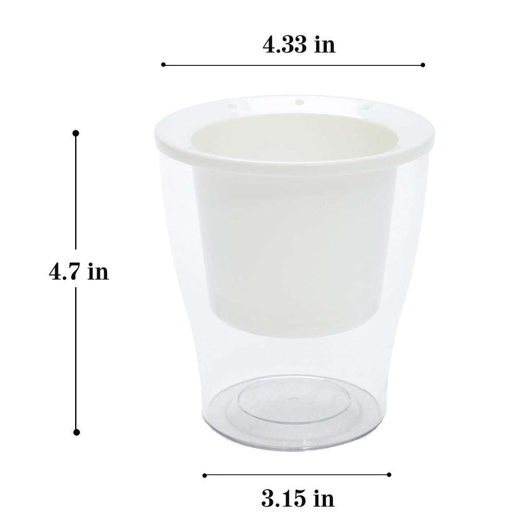 5 Packs 4.3 Inches Clear Self Watering Planters Plastic Self Watering Pots Wick Flower Pots for Indoor Plants, African Violet, Ocean Spider Plant, Orchid, Clear and White