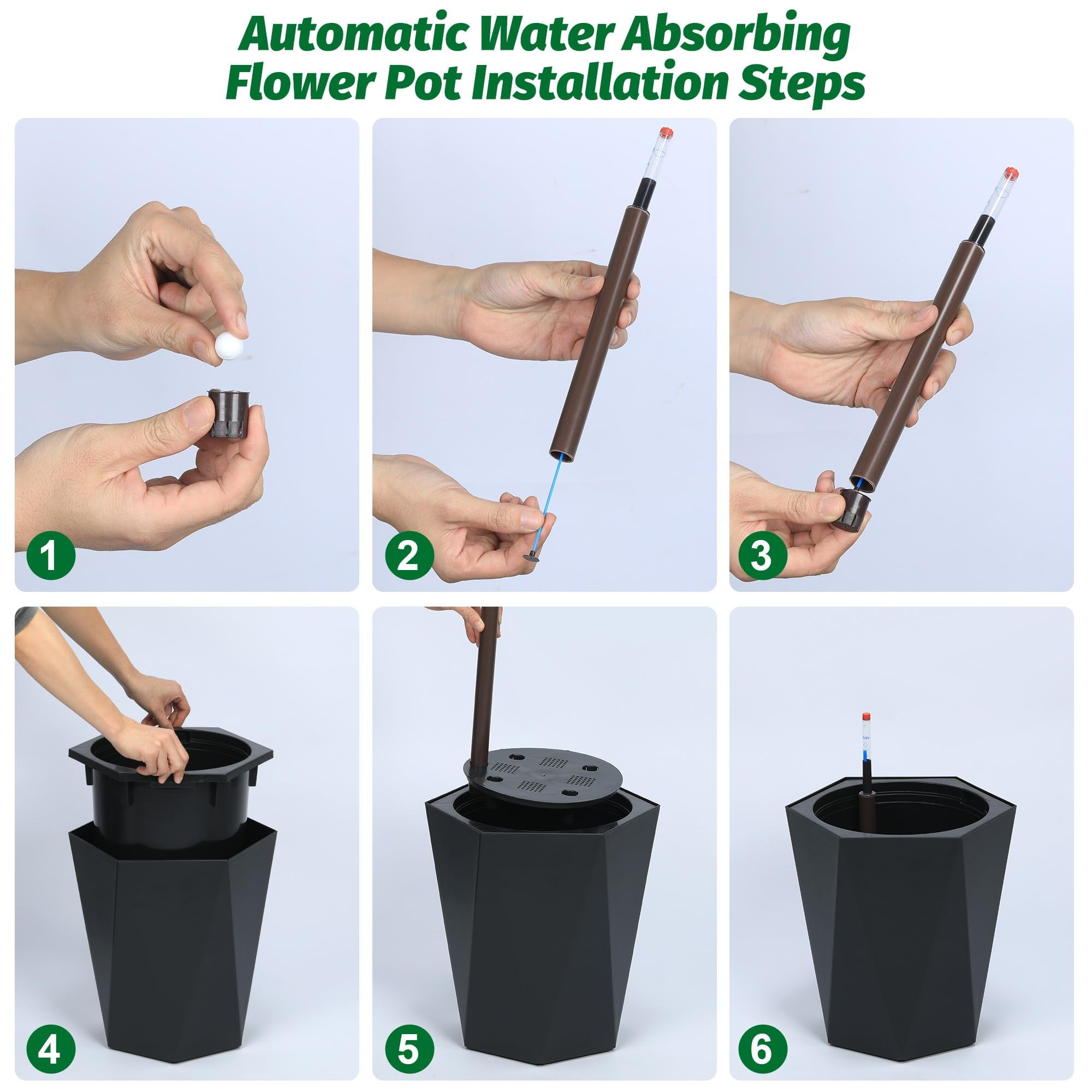 22.5inch Tall Planters Set of 2, Self Watering Planter with Water Level Monitor, Large Plastic Flower Pot with Inner Bucket and for Patio, Porch, Living Room