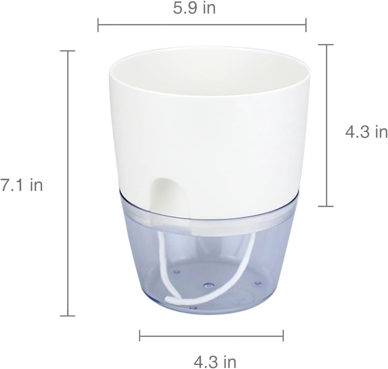 Tutuviw 6 Inch African Violet Self Watering Pots Plastic Self Watering Planter Pots Clear Bottom with Wick for Indoor Outdoor Plants, Herb, Succulents(White)