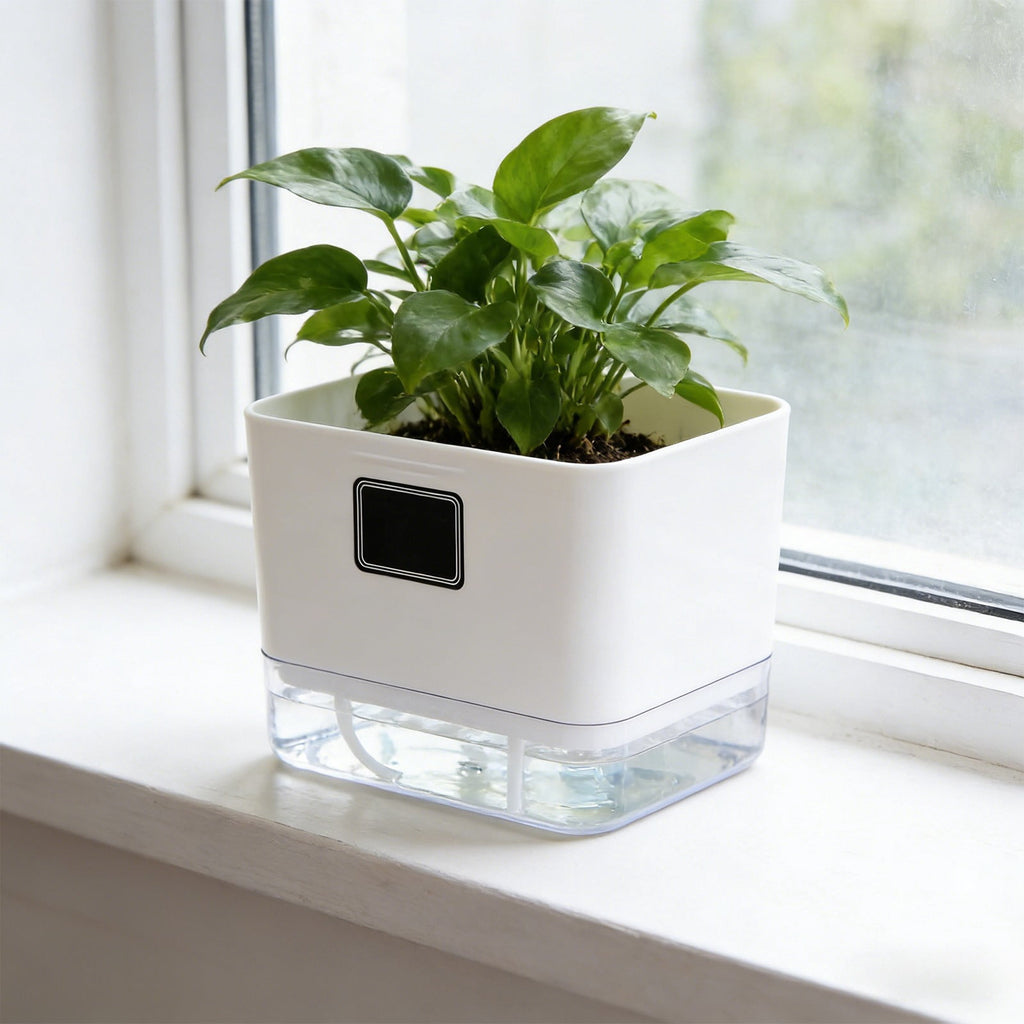 Self Watering Planters 1 Pack锛宻elf Watering Pots for Indoor Plants锛宎utomatic Moisturizing锛宼ransparent Square Flower Pot for Indoor and Outdoor Plants Succulents Violets Ivy