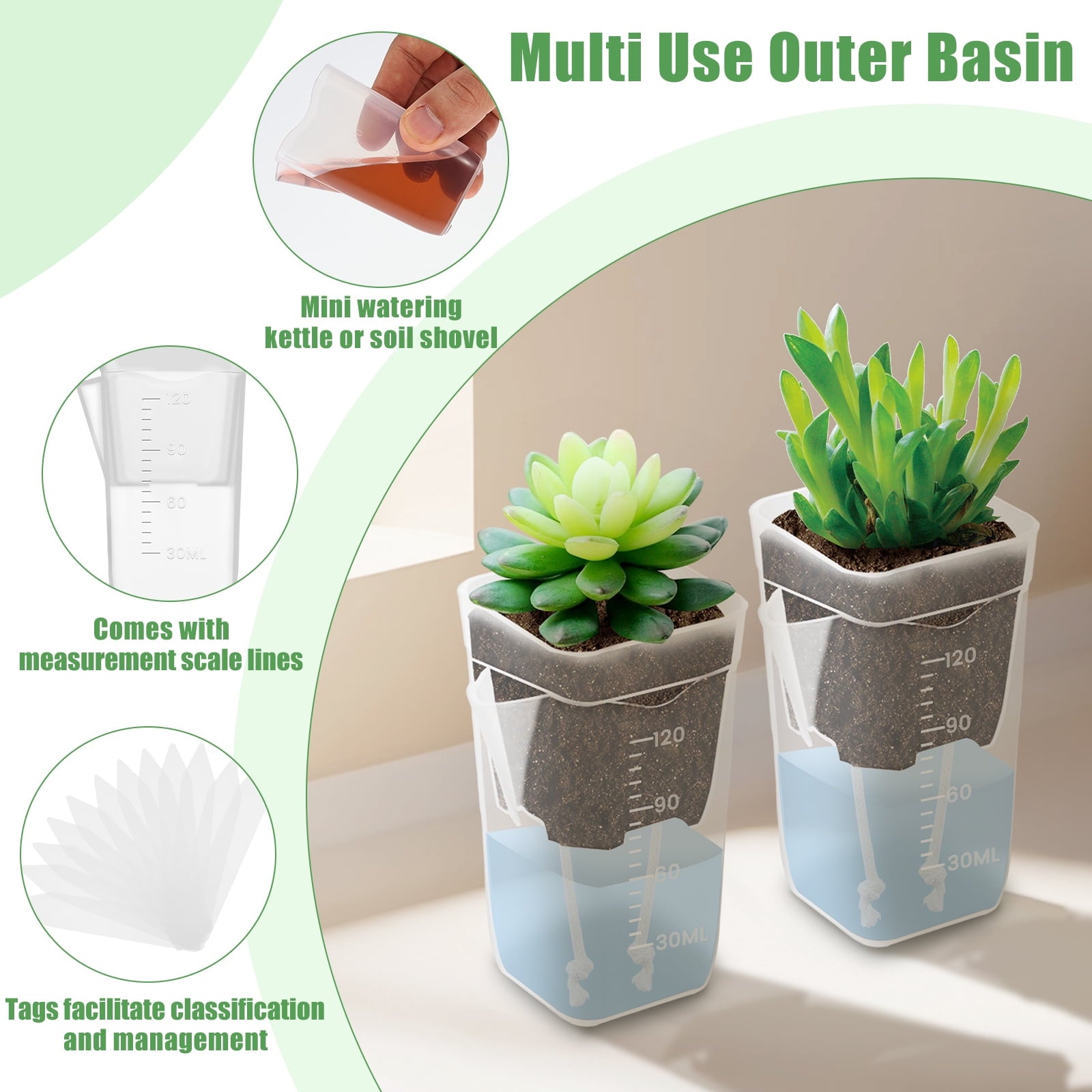 12 Pack 2" Mini Self Watering Pots for Indoor Plants Small Clear Plastic Planters Alocasia Corm Propagation African Violet Cutting Seeding Water Level Indicator Drainage Hole 12 Plant Label