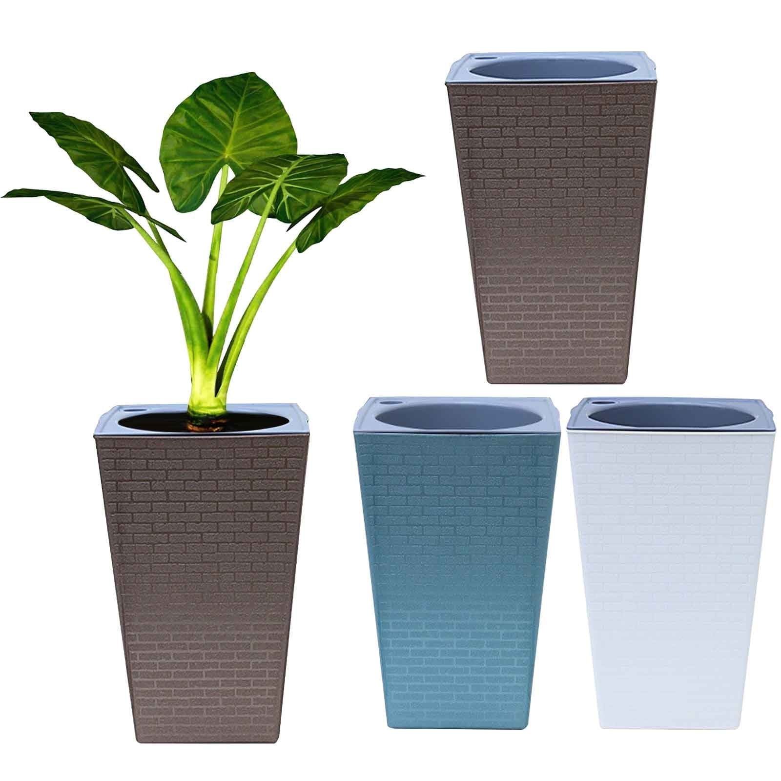 YardVibe High Large Plant Pots, Planters for Indoor Outdoor Plants Modern Planter with Drain Holes Lightweight Self Watering Plant Pot for Home, Office, Front Porch, Patio, Garden, Brown