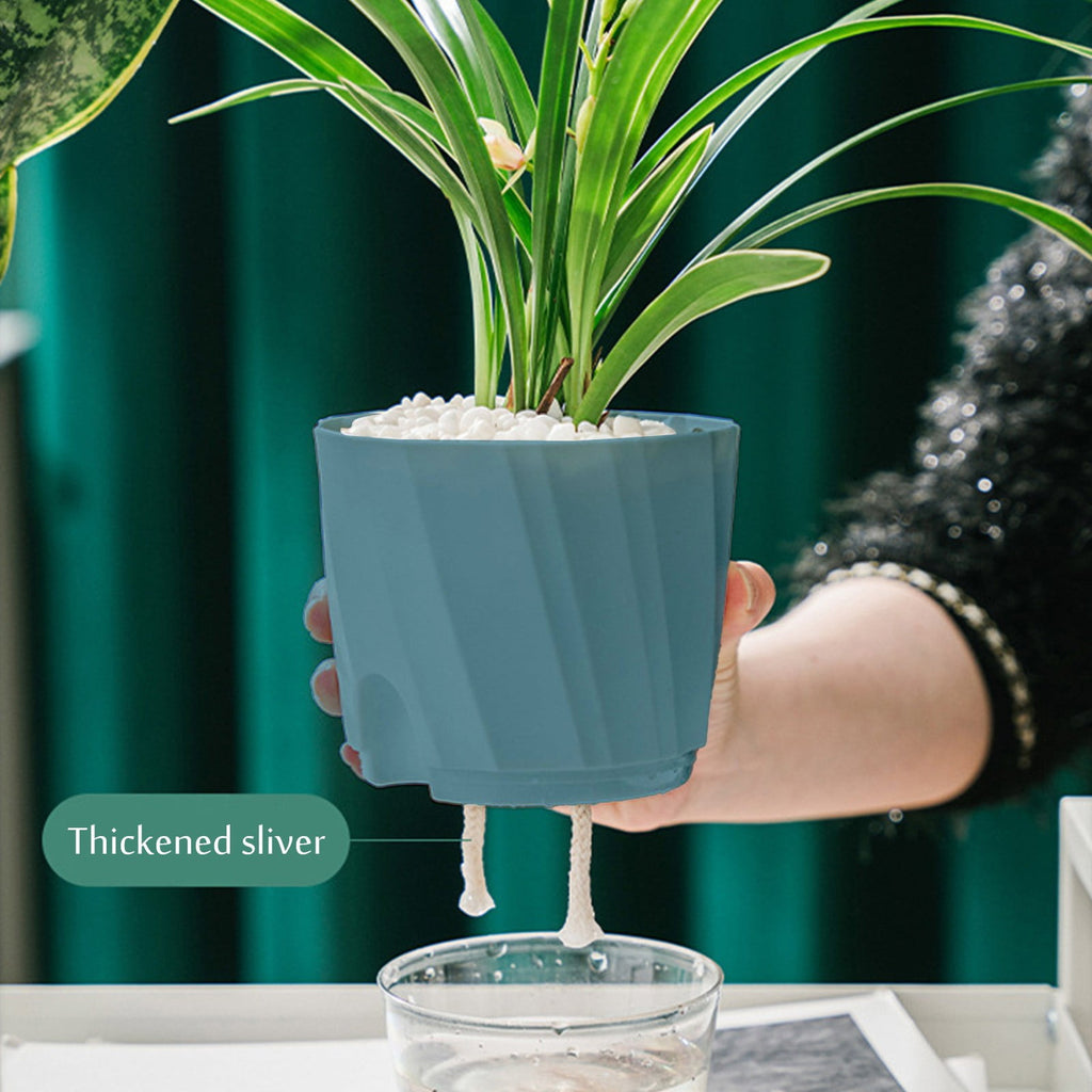 Self Watering Pots for Indoor Plants, Plastic Self Watering Plant Pots, Modern Decorative Planter, Blue Plant Pots with Absorbent Rope, 1Pcs Automatic Water Absorption Planters