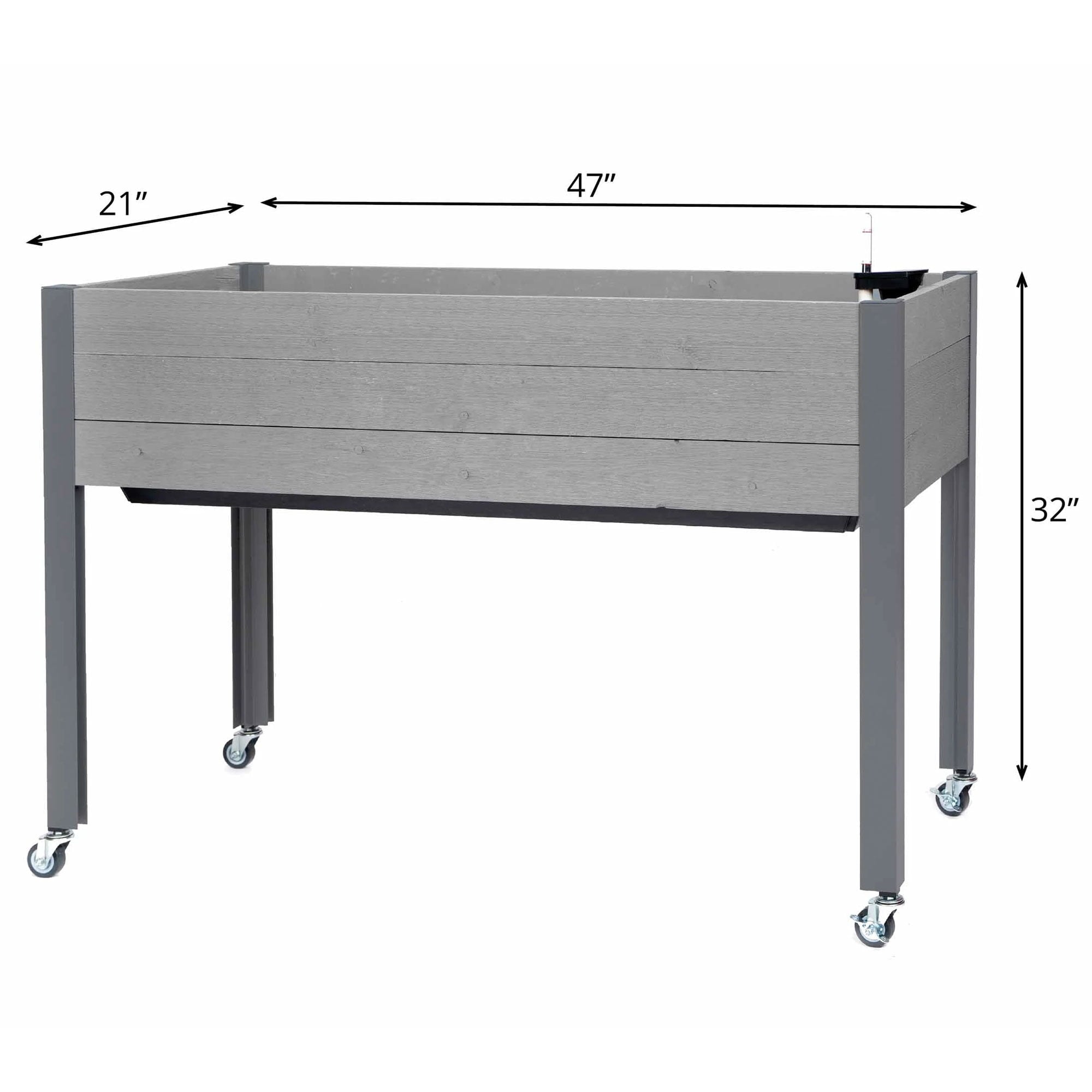 CedarCraft Self Watering Elevated 21"L x 47"W x 32"H Planter w/Wheels, Gray