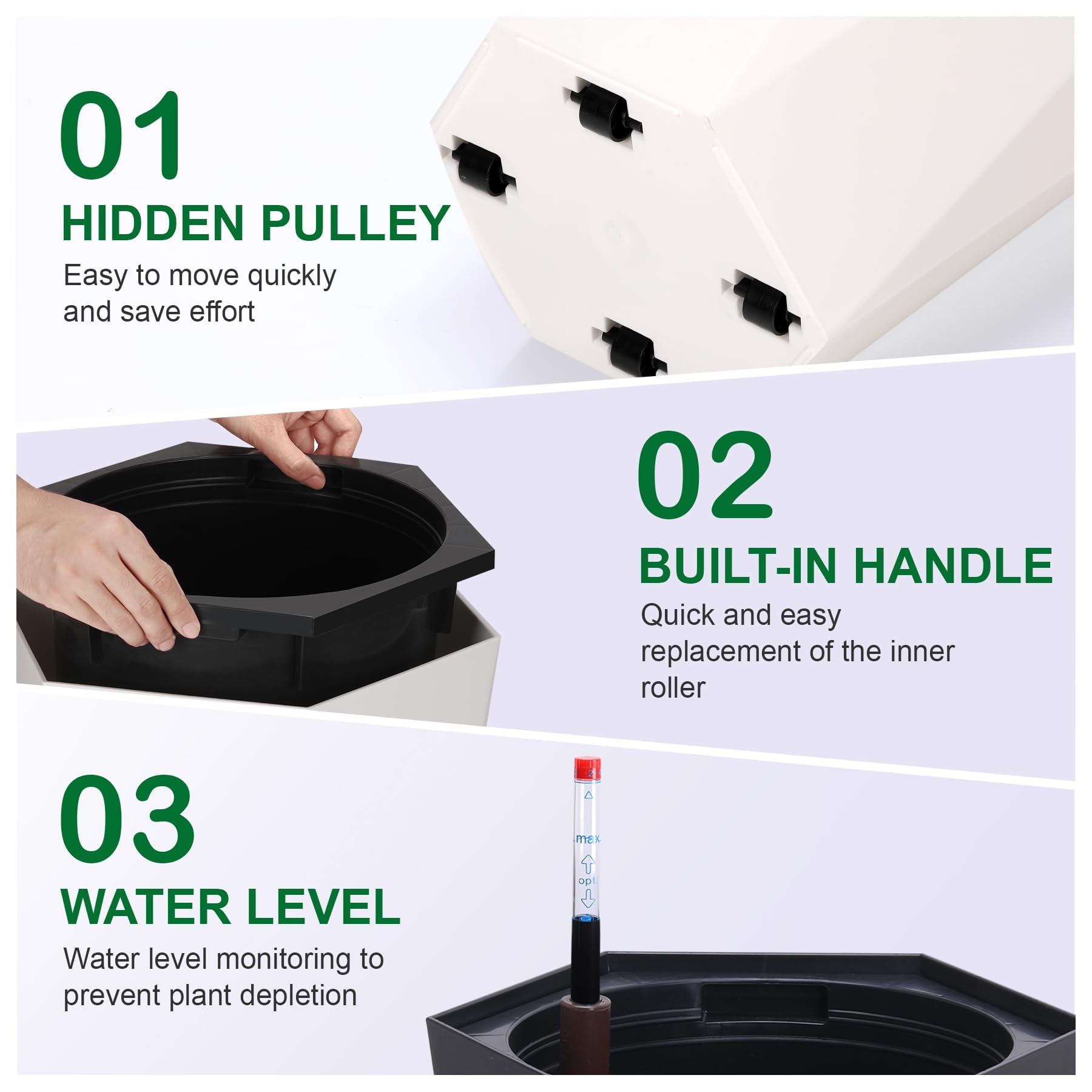 23 Inch Tall Outdoor Planters Set of 2, Self Watering Pots for Indoor Plants with Water Level Monitor & Drainage Hole & Wheels, Large Planter Pots for Garden, Patio, Balcony, White