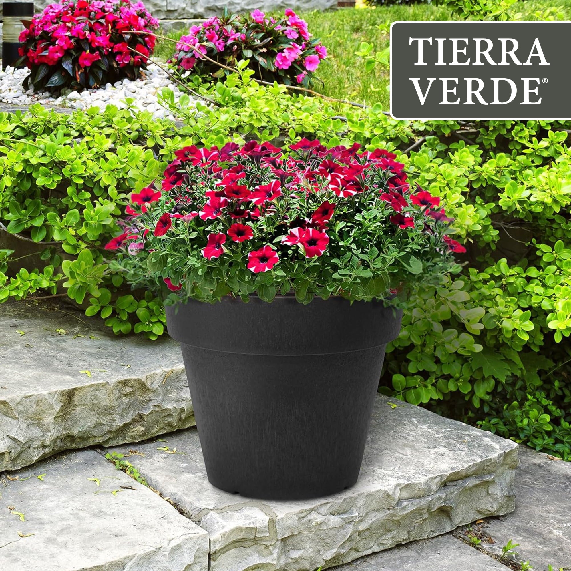 Tierra Verde Baritone Planter, Indoor Outdoor Self Watering Pot 18"W x 16"H
