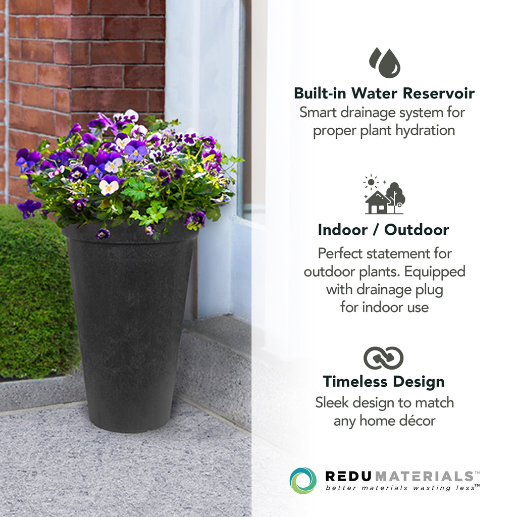 Tierra Verde 2 Pack Aria Self Watering Tall Planter, 12.5"W x 20"H, Black