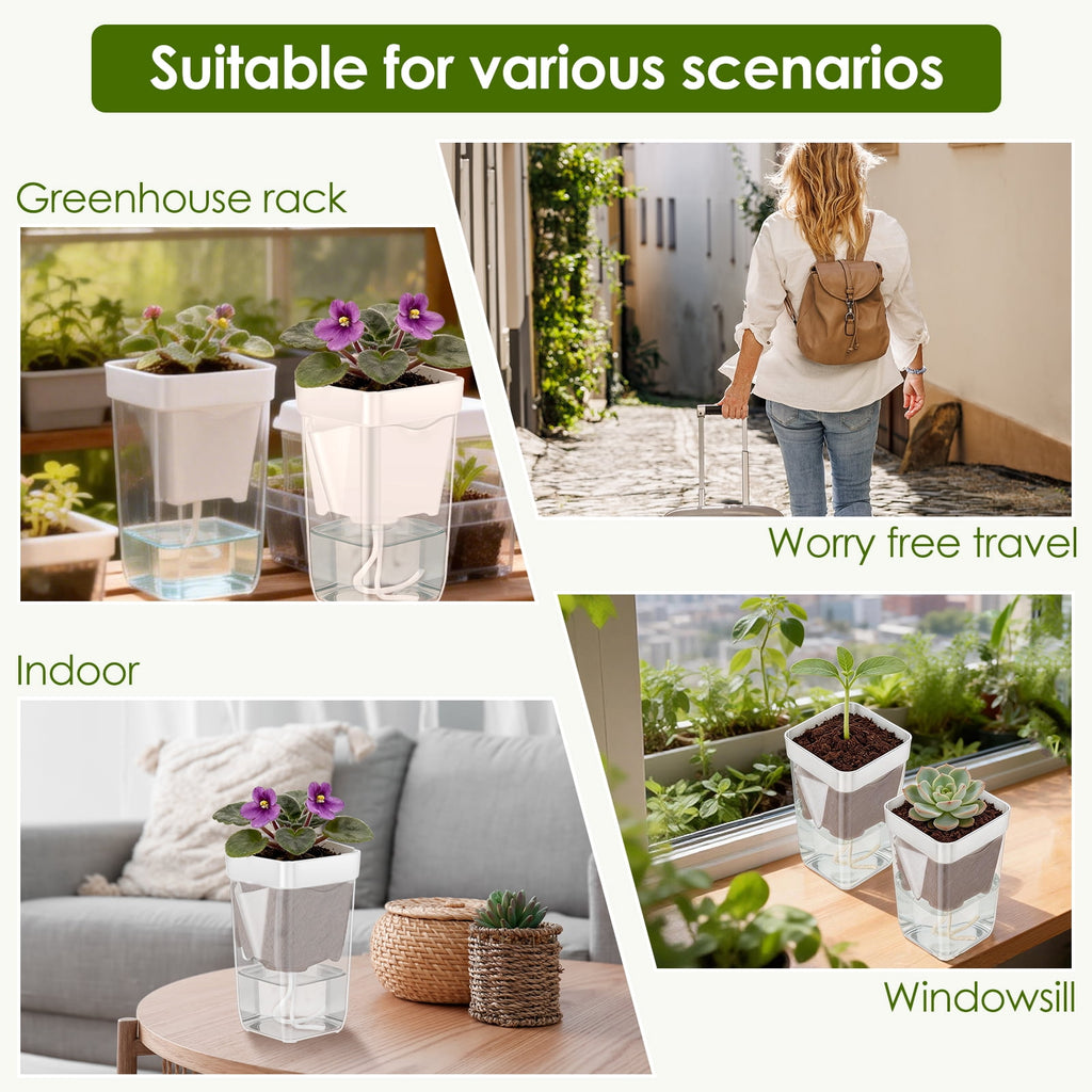 12 Pack Self Watering Plant Pot Mini Self Watering Pot for Indoor Small Clear Plastic Planter for Propagation Cutting Seeding with Reservoir Drainage Holes and Labels