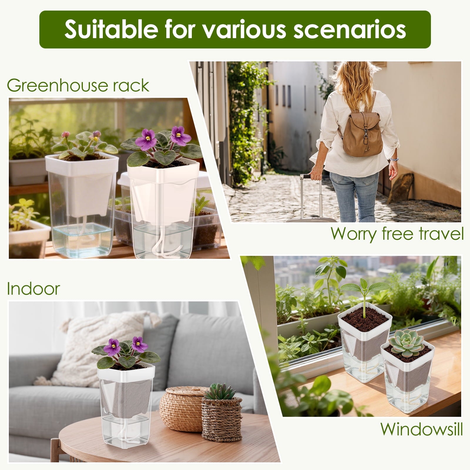 12 Pack Self Watering Plant Pot Mini Self Watering Pot for Indoor Small Clear Plastic Planter for Propagation Cutting Seeding with Reservoir Drainage Holes and Labels