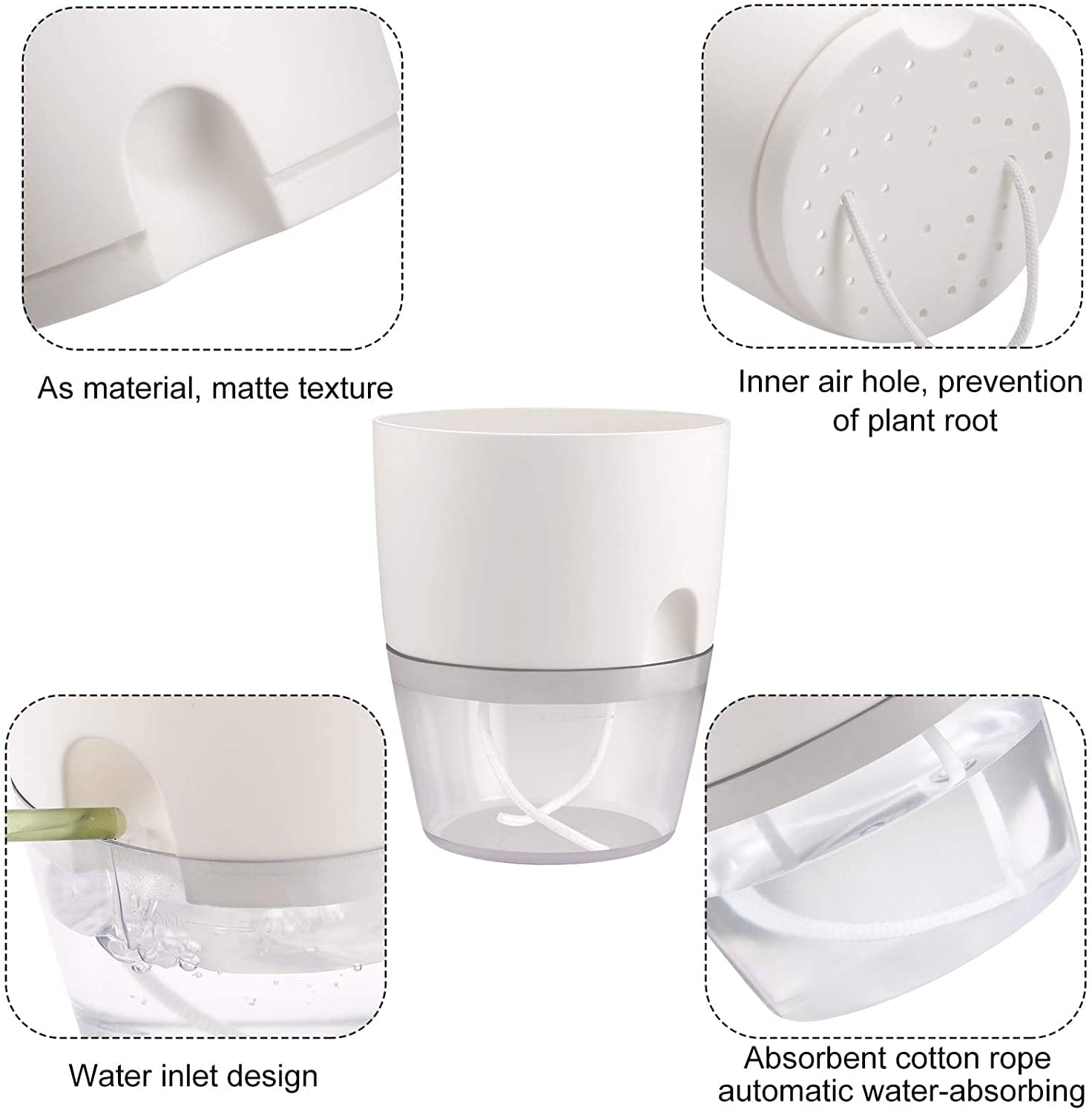 6 Pack Self Watering Pots for Indoor Plants, Self-Watering Planters Box Transparent,Plastic Planter Pot for Spider Plant, Orchid for Home & Office. African Violet Pot for Outdoor Plants (6”)