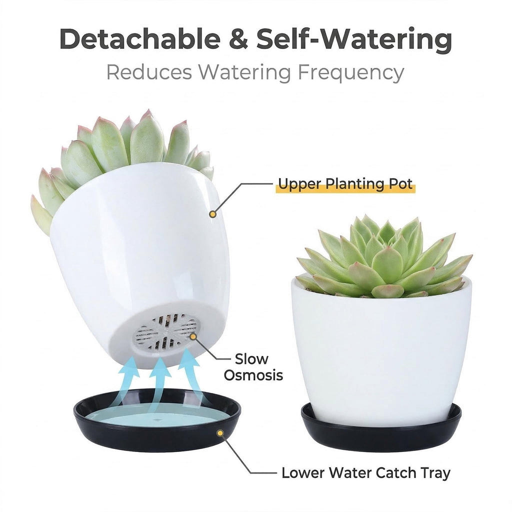 weibbin Self Watering Plastic Planter with Detachable Saucer 3.3in, for Succulents Herbs