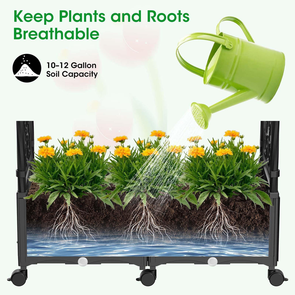 Rose Planter Box with Trellis, 63in Self Watering Raised Garden Bed with Wheels, Storage Shelf & Drainage Holes for Climbing Plants, Tomatoes, Vegetables, Indoor Outdoor Patio Garden