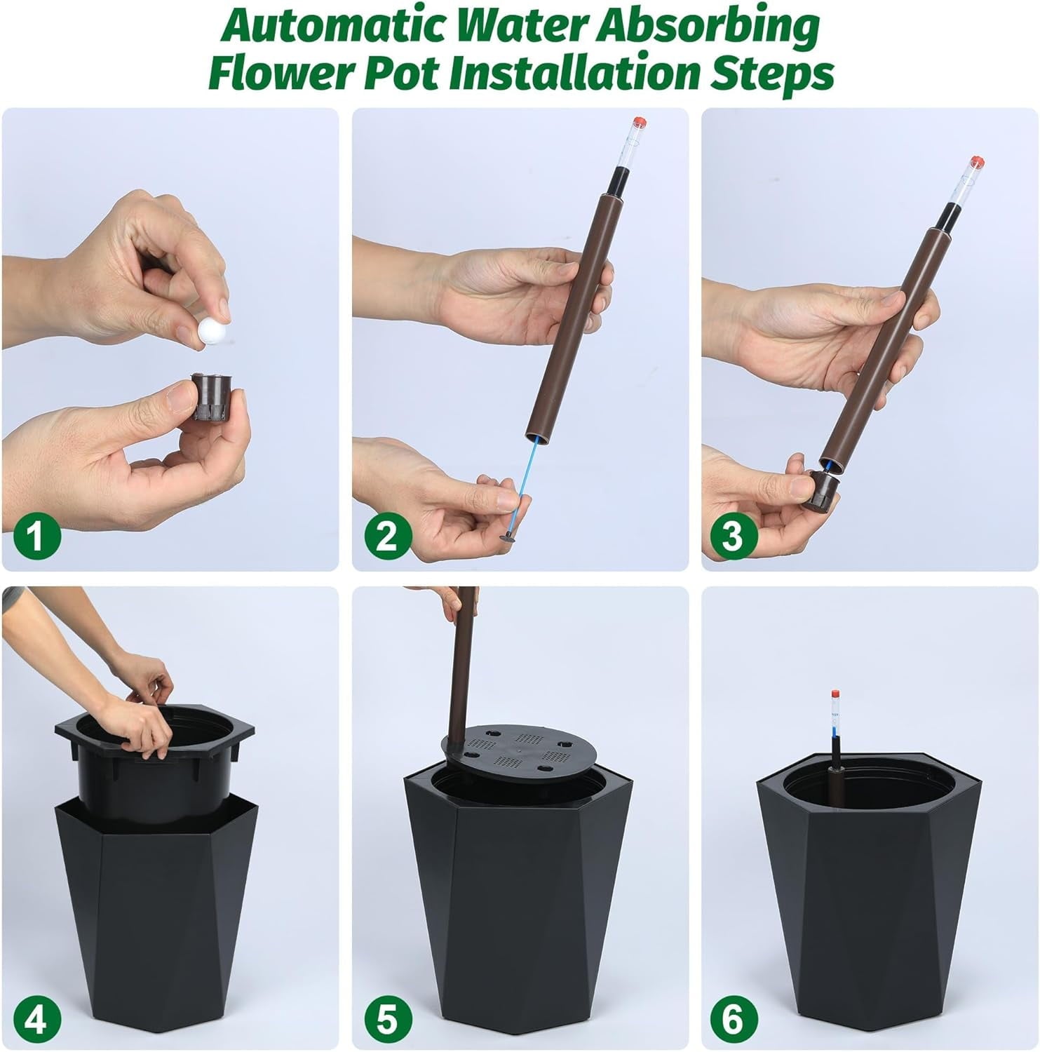 TEQIN 22.5 Inch Tall Planters Set of 2, Self Watering Pots,Large Flower Pot Outdoor and Indoor, with 2 Trays and a Water Level Monitor and Wheels Large Tapered Pots for Patio, Porch, or Home Office