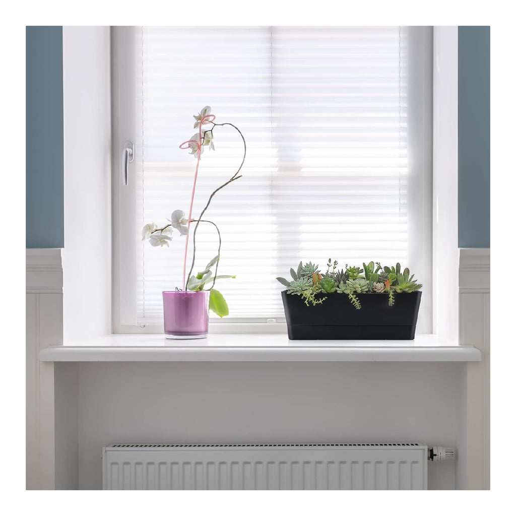 Modern Indoor Succulent Pot,QZS Plastic Windowsill Planter for Flowers,12x3.8x4.6In Self Watering Planter Pot for Vegetable,Flowers
