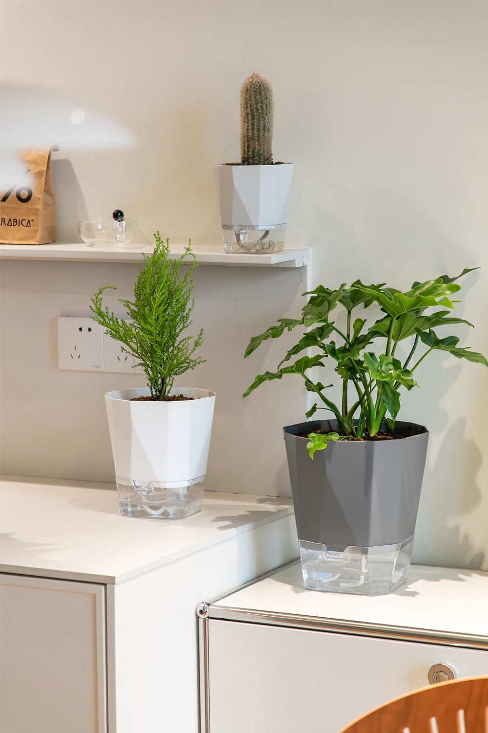 MODANU 4 Pack Self Watering Plant Pots Self Watering Planters for Indoor and Outdoor Plants African Violet 4.7" Self Watering Pots Clear Pots for Plants Herb Orchid Flower Houseplant Pots, Grey