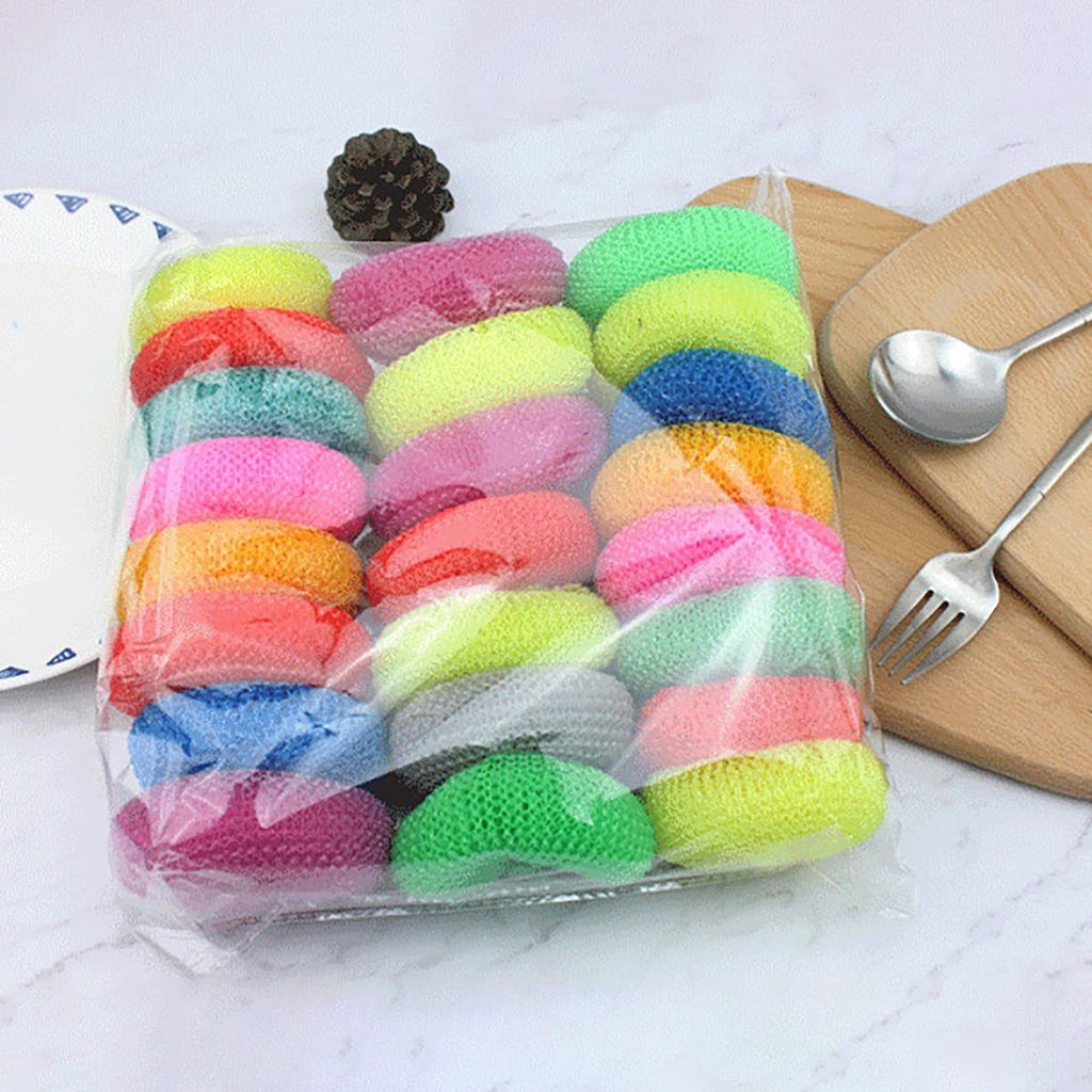 SWSUSN 24 PCS Plastic Dish Scrubbers for Dishes Plastic Pot Round Scrubber Scouring Pad Nylon Dish Scrubber, Mesh Scouring Dish Pads Non Scratch Scrubbers