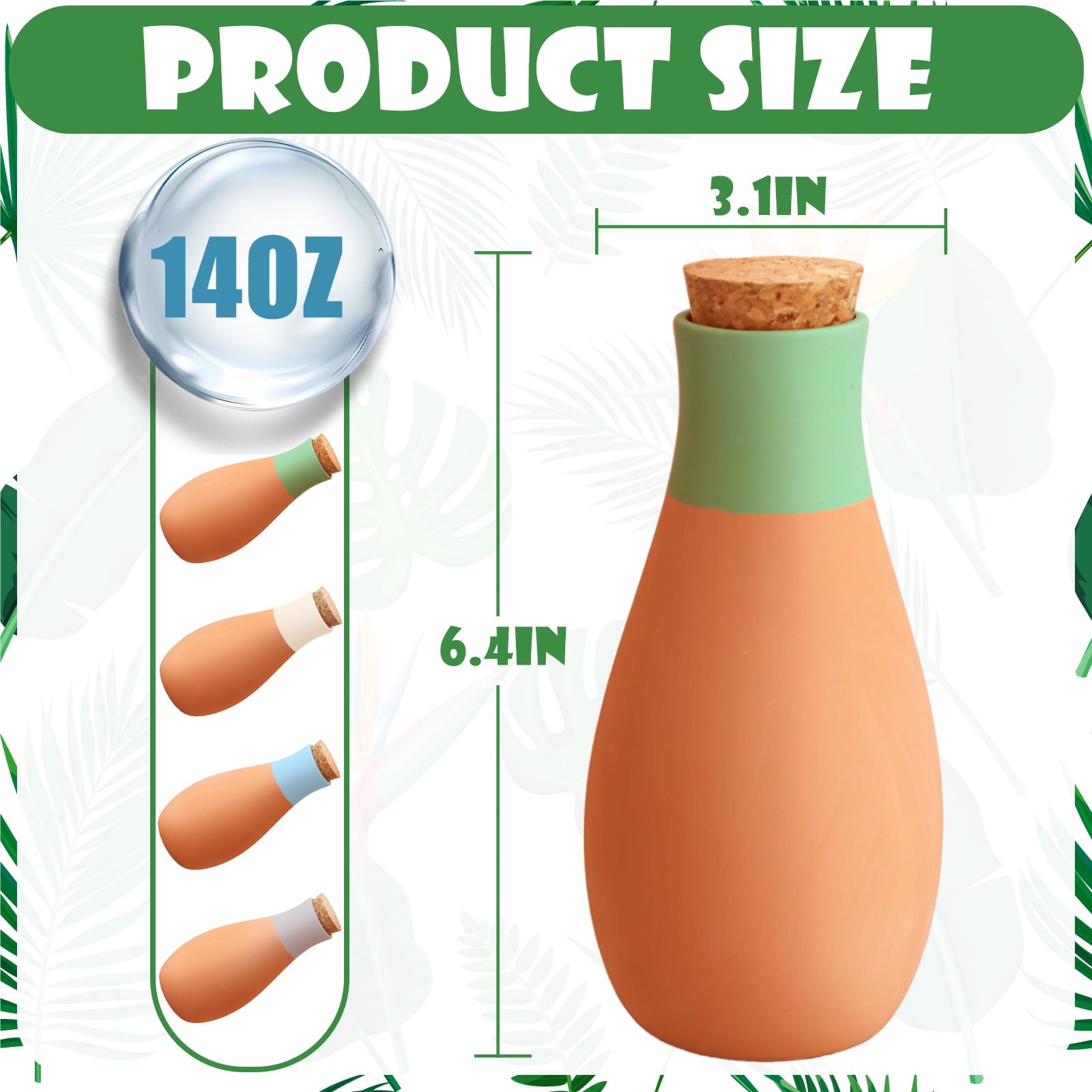 4 Pcs Ollas Terracotta Watering Pots Large, Self Watering Planter Insert Olla Watering System for 1-Week Easy to Refill, Clay Plant Watering Globes for Outdoor & Indoor Plants