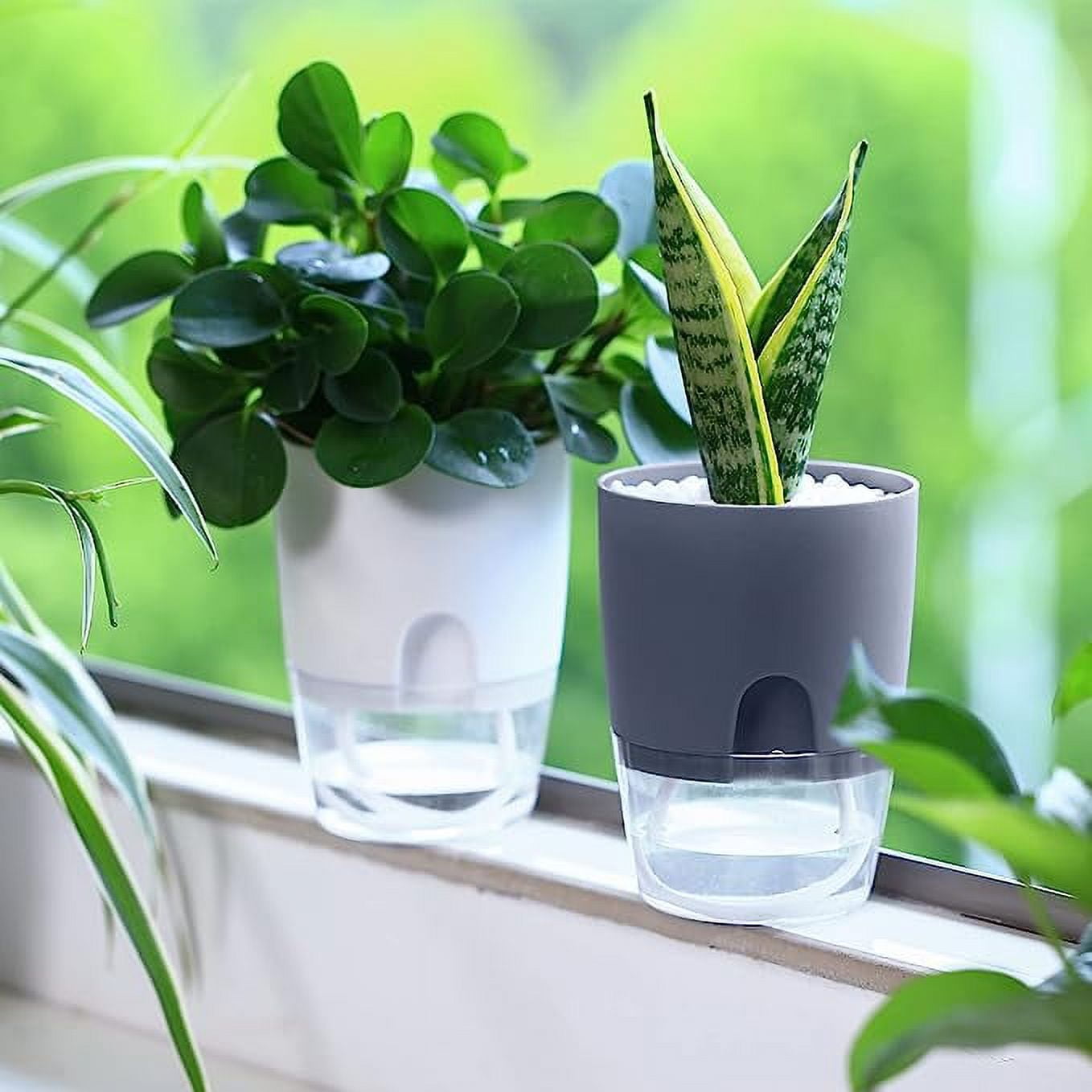 Tutuviw 6 Inch Self Watering Planter Indoor Plants Flower Pots Outdoor with Wick Rope-White