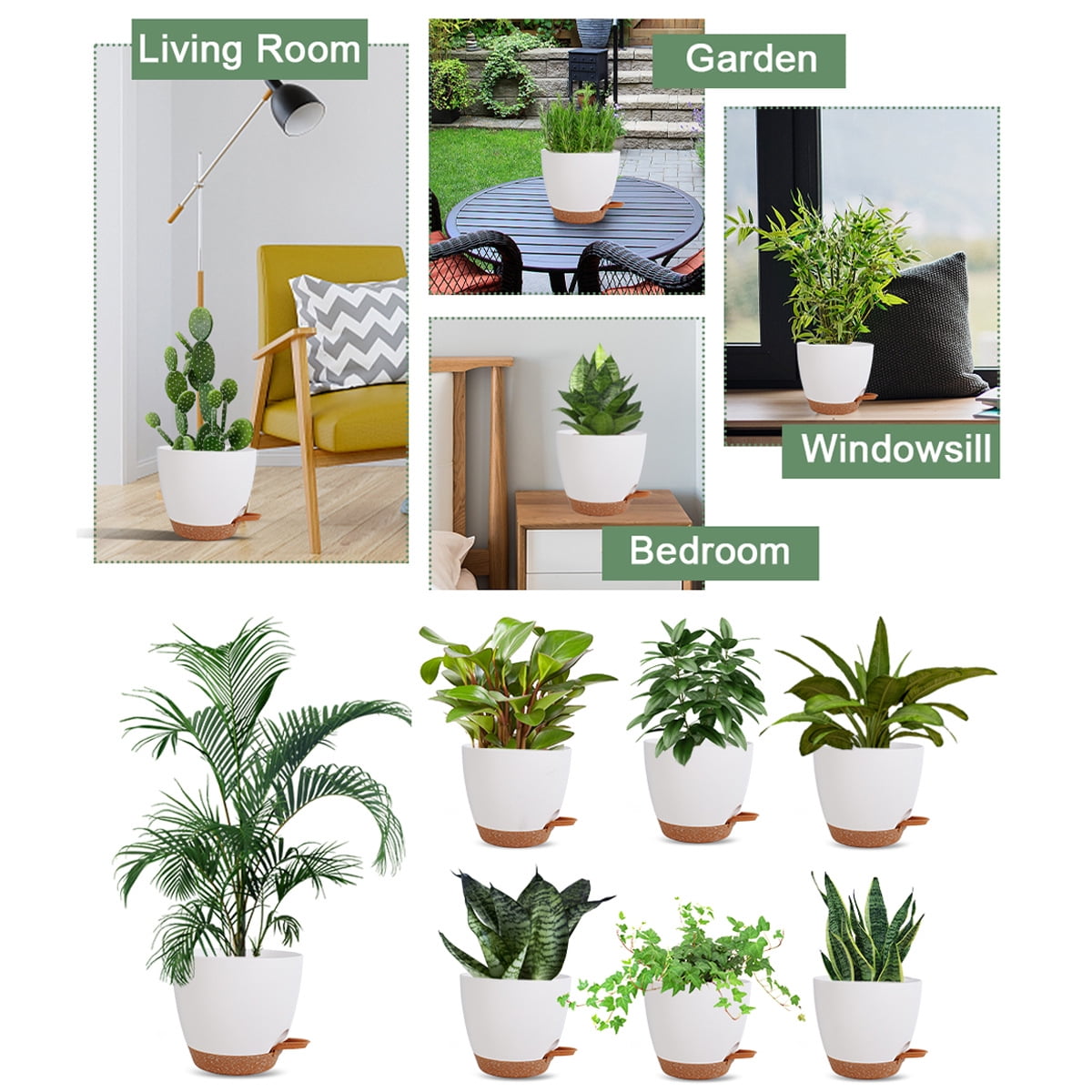 Plant Pots 7/6.5/6/5.5/5 Inch Self Watering Planters with Drainage Hole, Plastic Flower Pots, Nursery Planting Pot for All House Plants, Succulents,Snake Plant, African Violet, Flowers,White