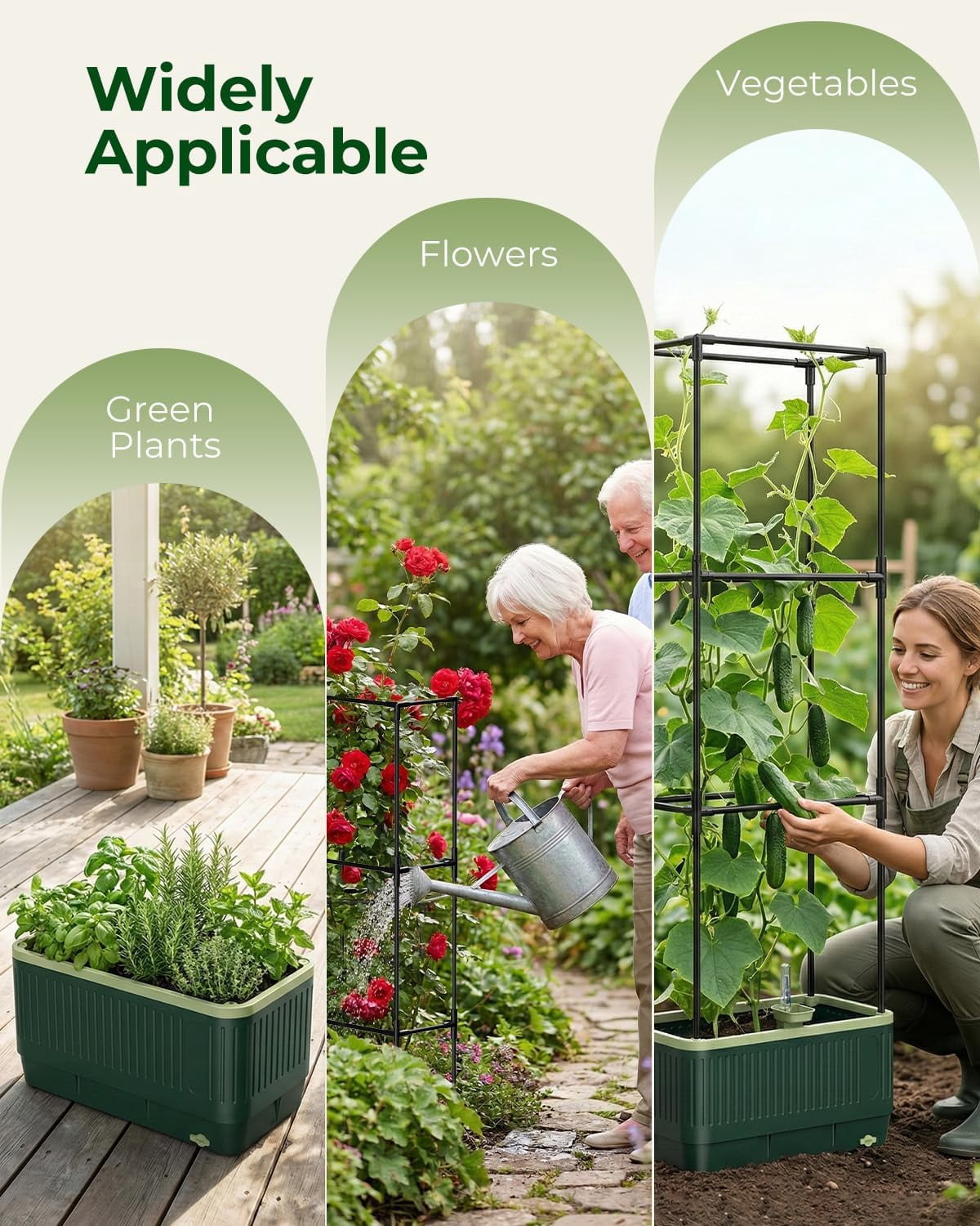 51" Self Watering Planter Box with Trellis, Tomato Cage with Water Level Indicator, Indoor Outdoor Raised Garden Bed