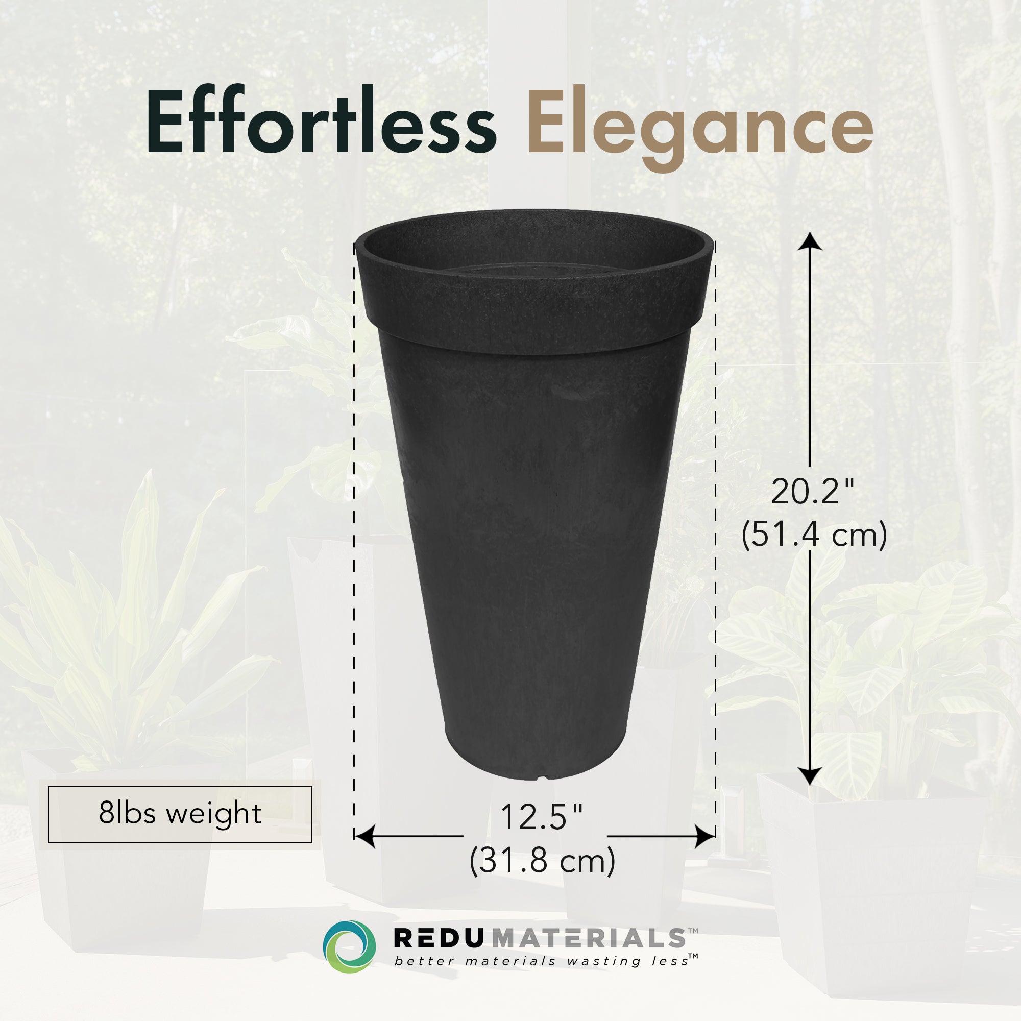 Tierra Verde 2 Pack Aria Self Watering Tall Planter, 12.5"W x 20"H, Black