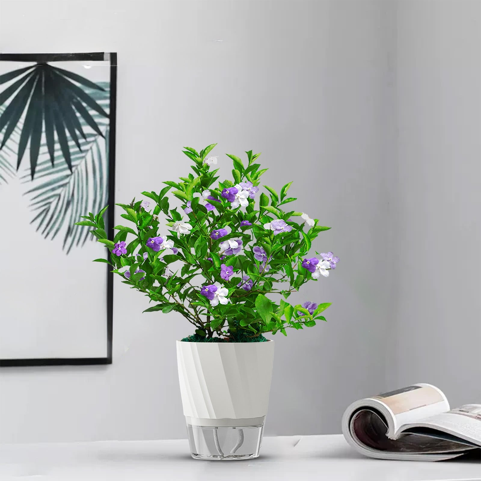 EDHITNR Self Watering Planter, Automatic Watering Flower Pot with Wick for Pothos Succulents, Stackable Water Culture Planter for Indoor Plants Home Decor, White