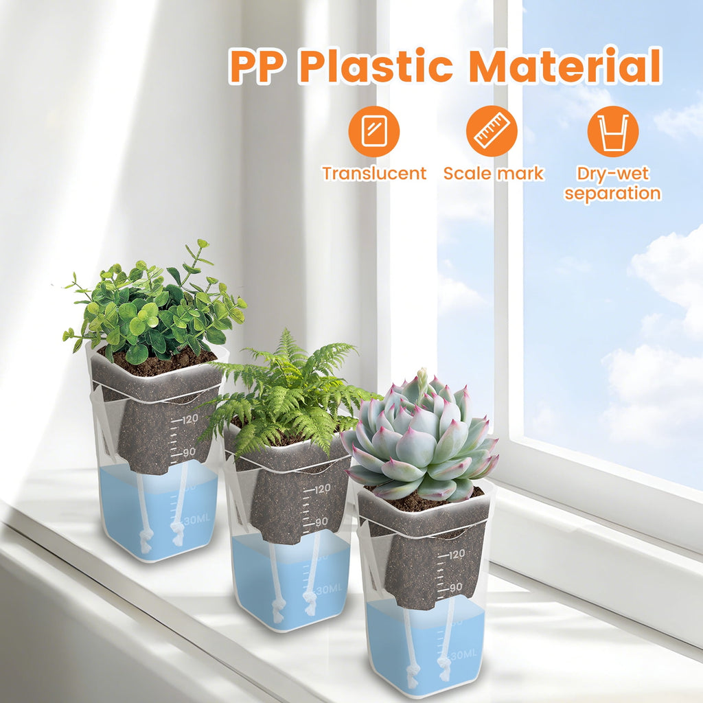 12 Pack Self Watering Pots for Indoor Plants,Plastic Planters with Absorbent Cotton Wick,Semi Hydroponic Containers for Propagation,Cuttings,Seedlings