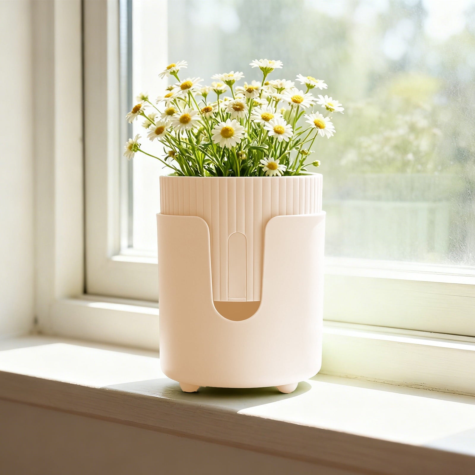 Iuhan 4Pcs Automatic Watering Flower Pots, Self-Watering Planters with Wick System, Thickened Plastic Indoor Pots for Succulents Herbs, Desktop Planter for Home Office Decor