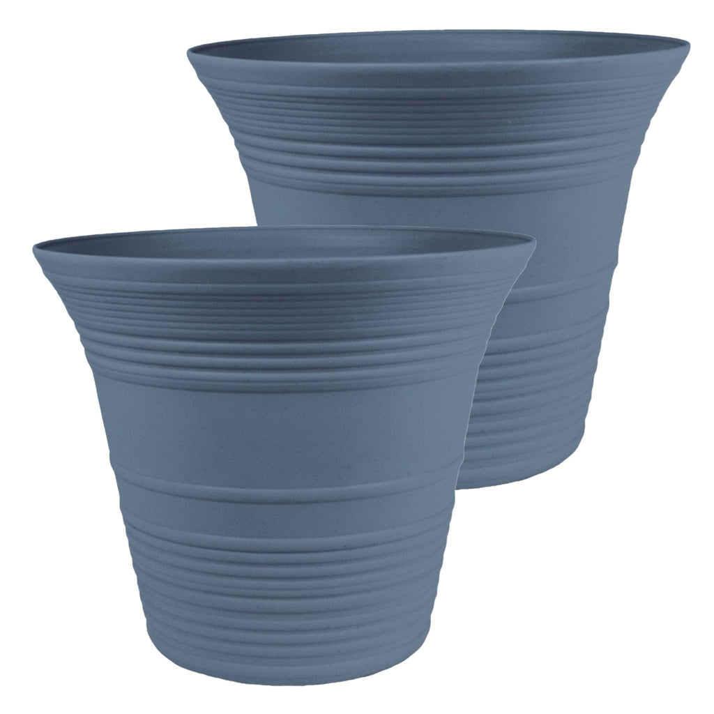 The HC Companies 12 Inch Sedona Round Self Watering Planter Pots, Lightweight UV-Resistant Plastic Indoor & Outdoor Planters, 2-Pack Flower Pots for Garden & Home Decor, Slate Blue